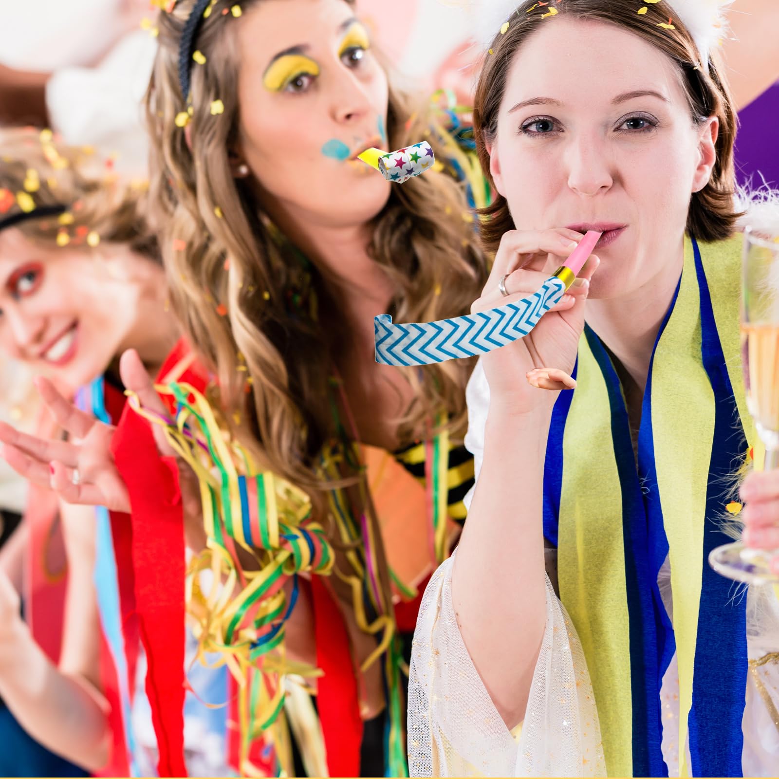 24 Matasuegras Con Flecos Brillantes - Para Fiestas Y Celebración