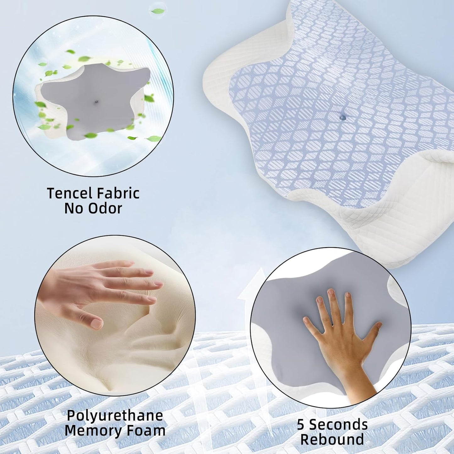 Almohada ergonómica,Almohada Cervical de Espuma con Memoria 2en1,Almohada Ortopedica,Contorno para Dolor de Cuello y Hombro,Almohadas de Soporte Contorneadas para Dormidores de Lado Espalda Estómago.
