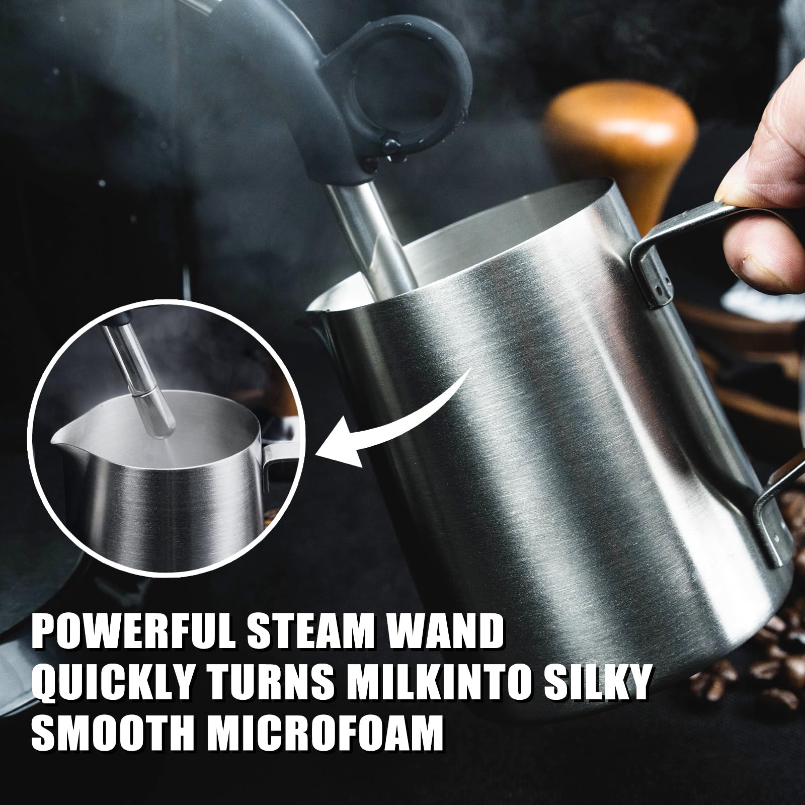 Máquina de Café Espresso MIROX Negra con Molinillo y Espumador Integrados