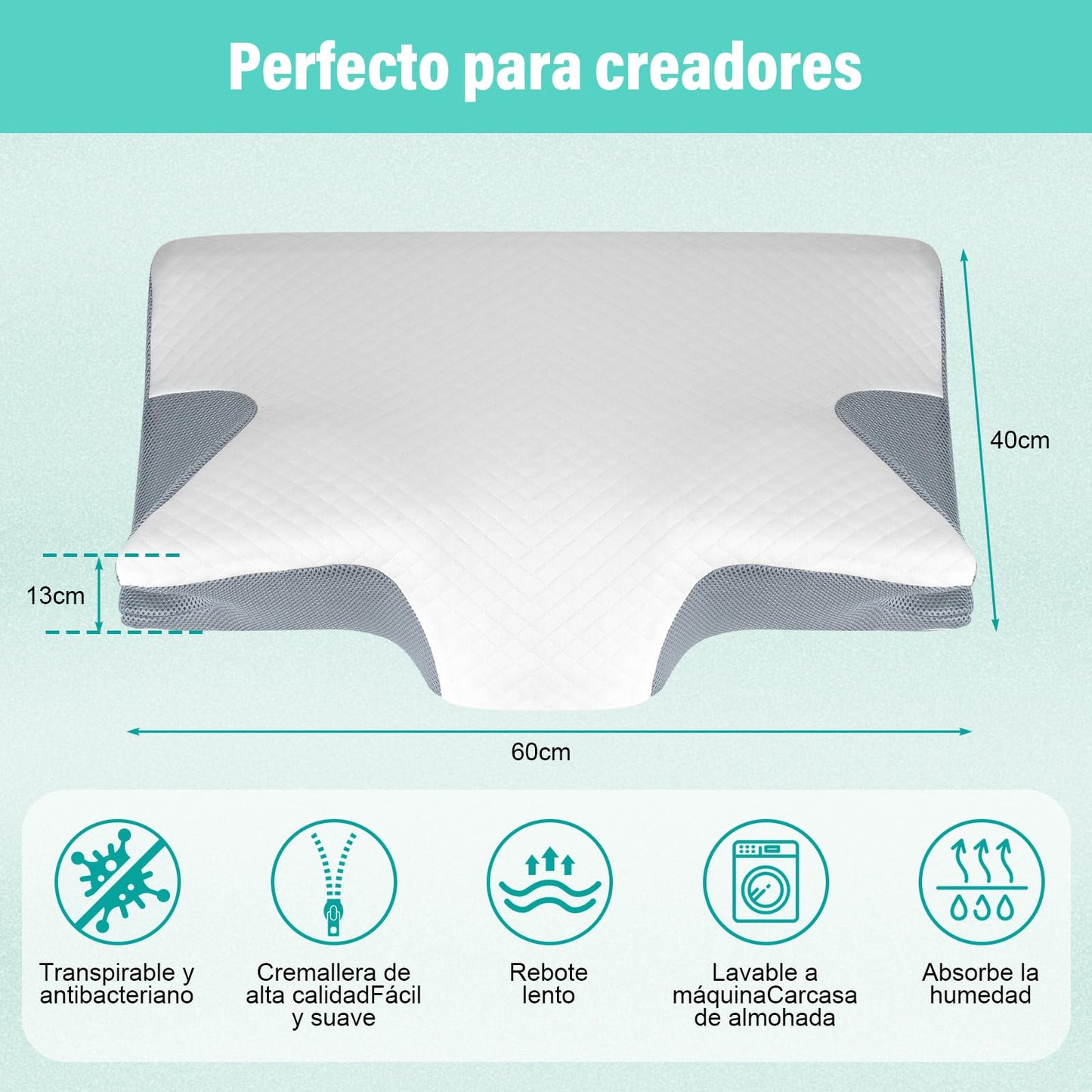 KIROGILY Almohadas Memory Foam, Almohada Cervical para Aliviar el Dolor de Cuello, Almohada Ortopédica Ergonómica para Personas Que Dormir de Lado, Boca Arriba o Boca Abajo, con Fundas de Almohada