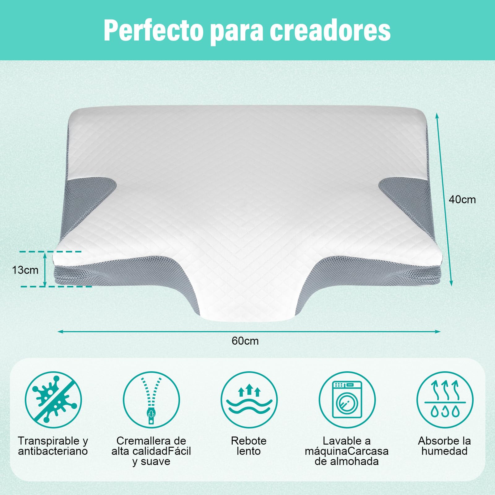 KIROGILY Almohadas Memory Foam, Almohada Cervical para Aliviar el Dolor de Cuello, Almohada Ortopédica Ergonómica para Personas Que Dormir de Lado, Boca Arriba o Boca Abajo, con Fundas de Almohada