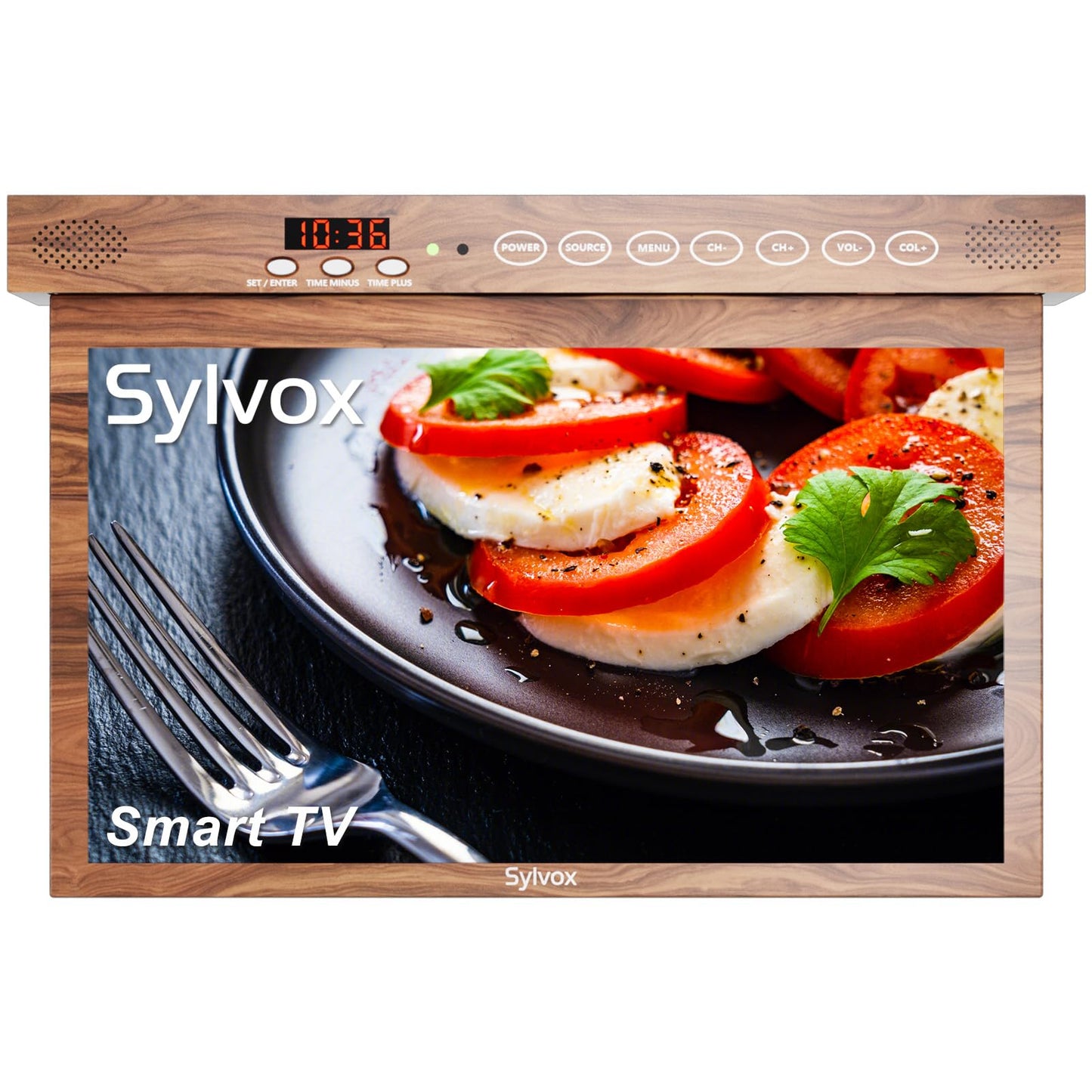 Televisor Inteligente SYLVOX Grano de Madera con Rotación de 360° y Diseño Compacto para Cocina, Recámara o RV
