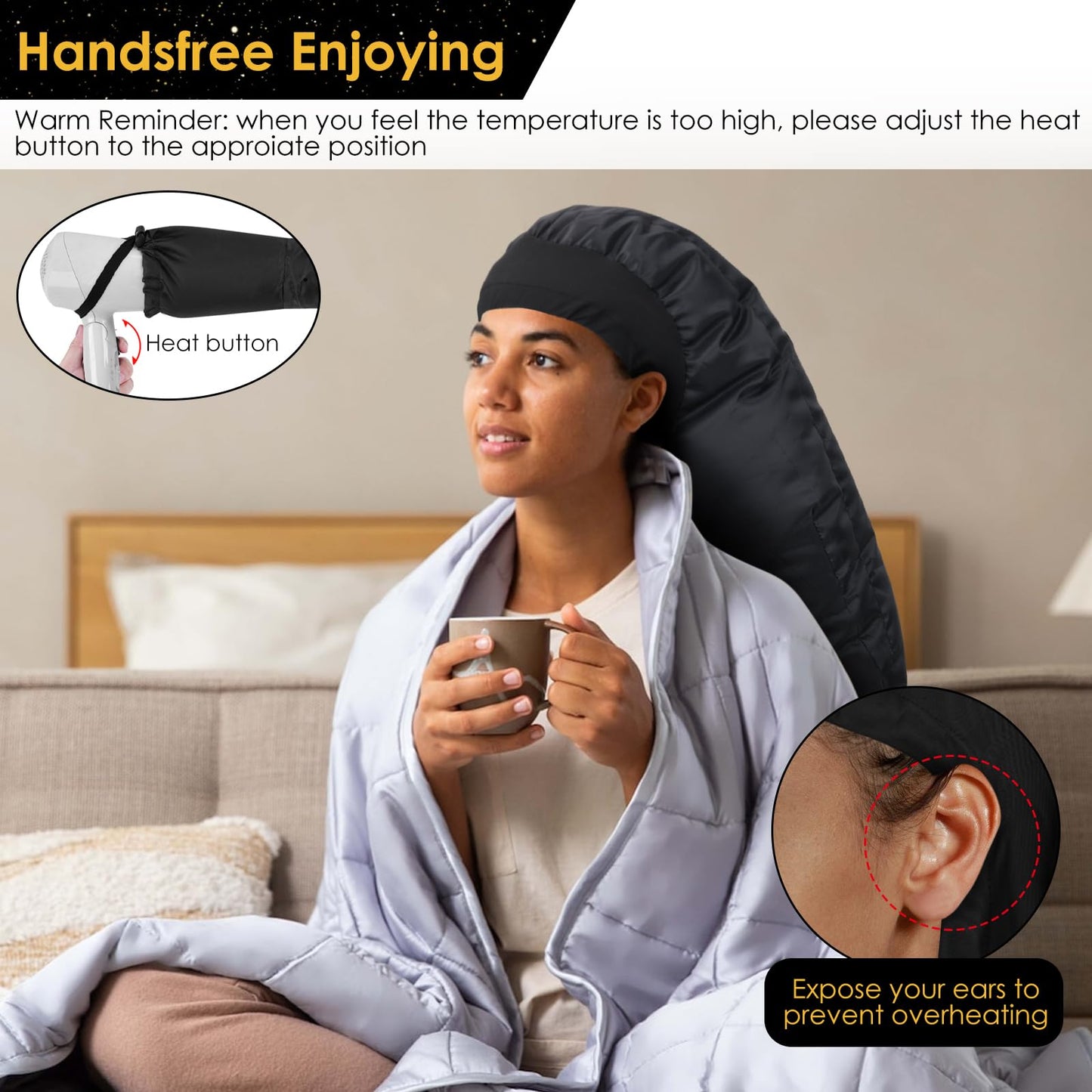 Accesorio Secador De Pelo Mejorado con Capucha Ajustable Extra Grande para Cuidado De Cabello Rizado Natural y Texturizado