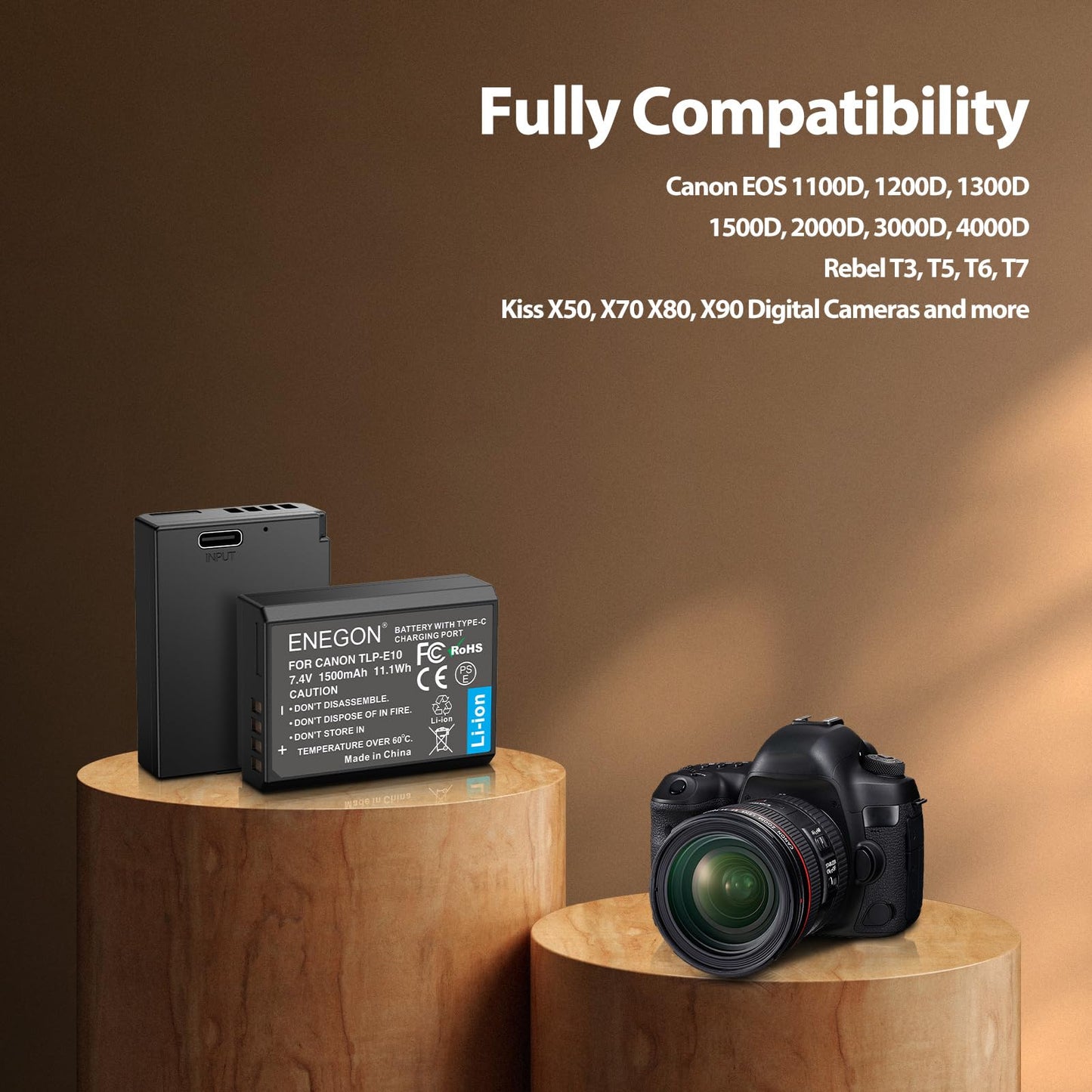 Batería de Repuesto ENEGON USB-C Negra Compatible con Canon EOS Rebel