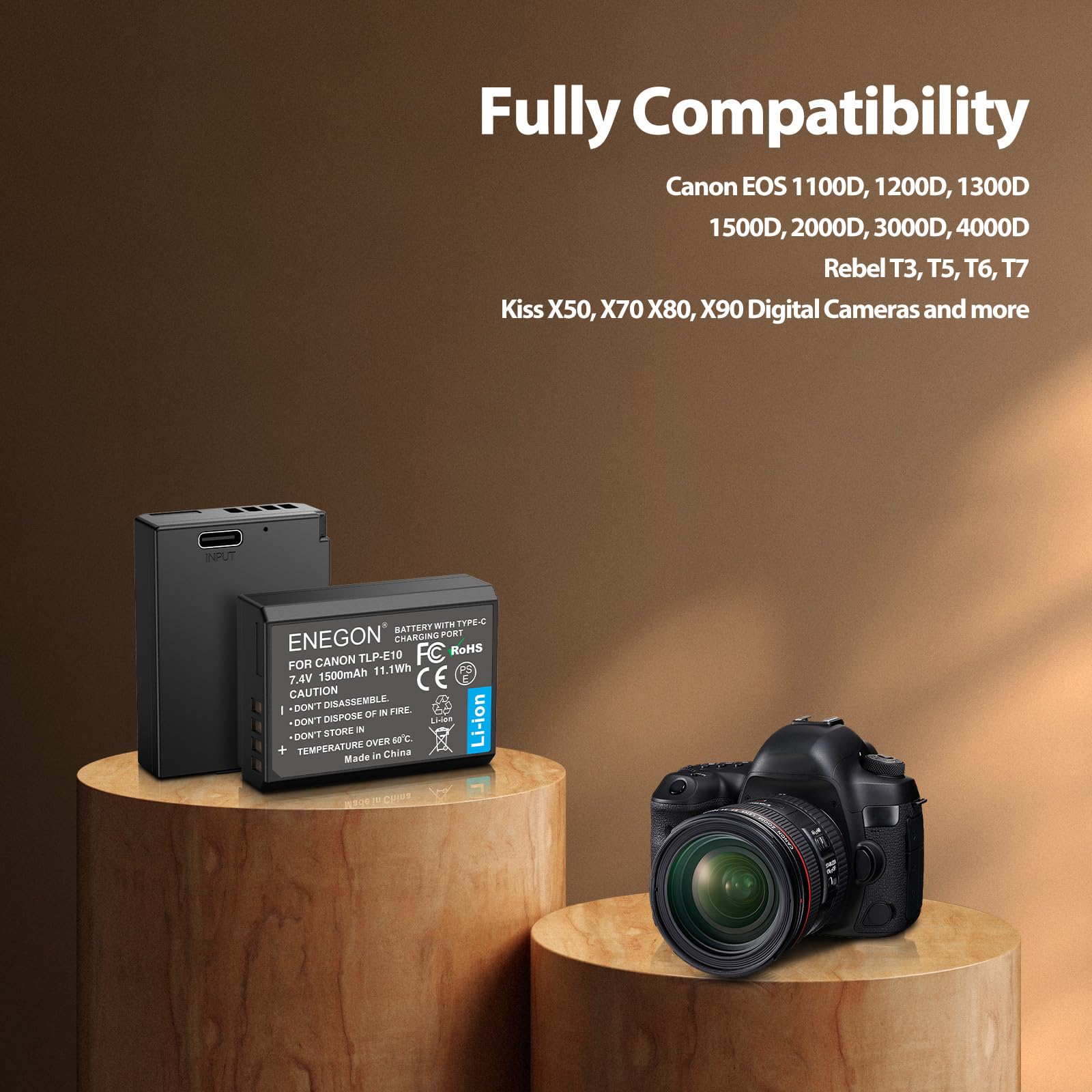 Batería de Repuesto ENEGON USB-C Negra Compatible con Canon EOS Rebel