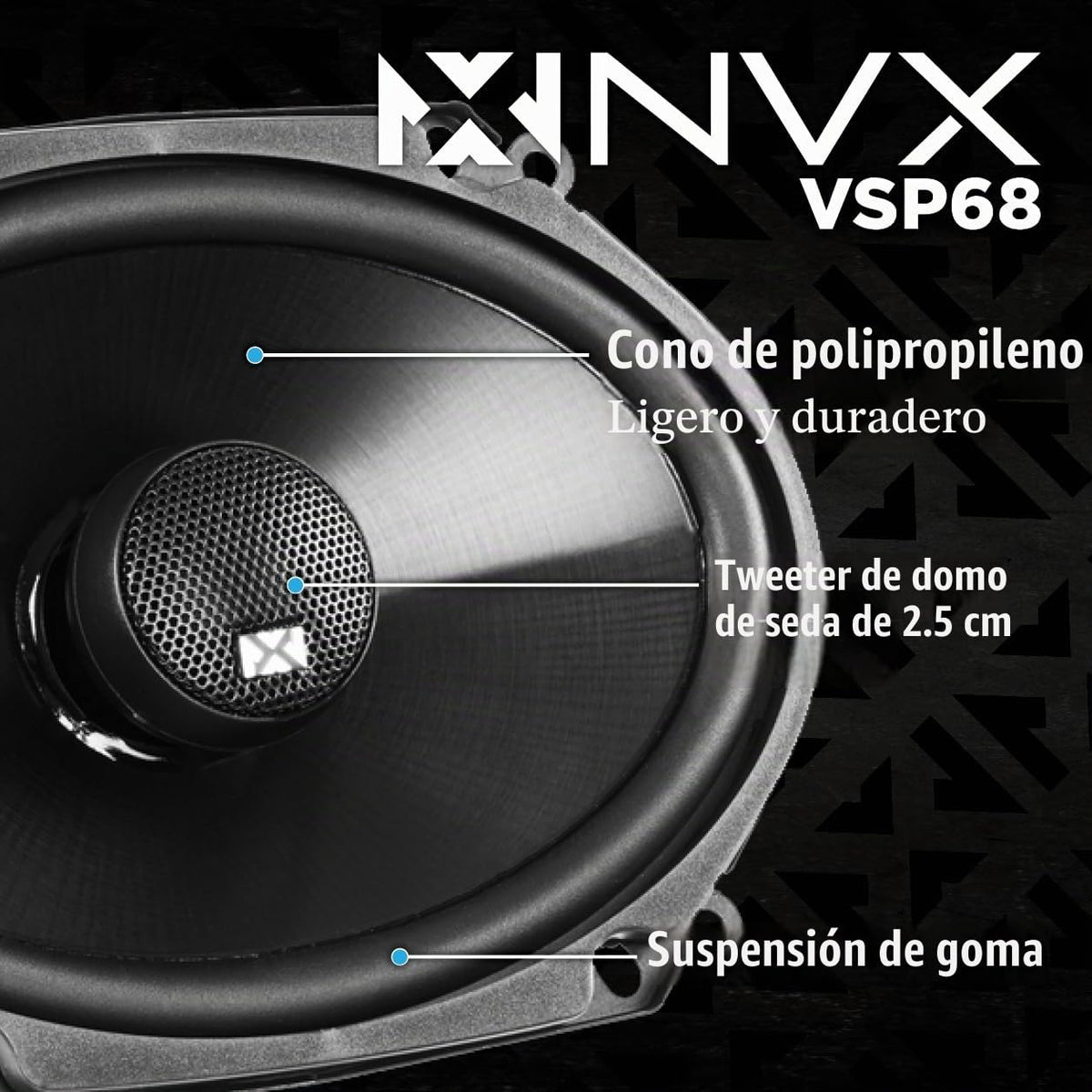 Bocinas Coaxiales para Auto NVX V-Series Negras de 5 y 6 Pulgadas con Tweeters de Domo de Seda, 130 Vatios