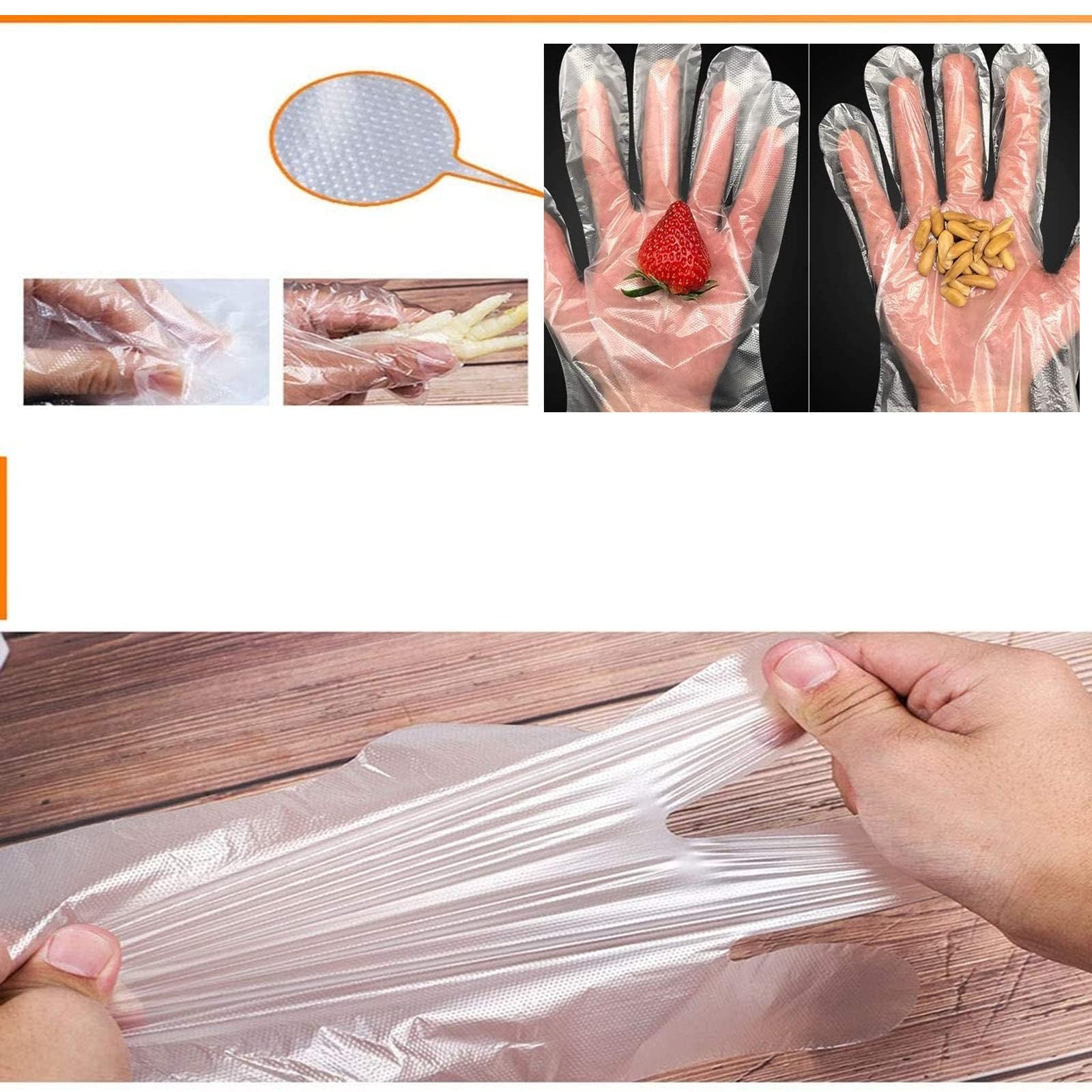 Guantes de Plástico, 300 Piezas Guantes Desechables, Guantes de Plástico Transparentes para Cocina, Limpieza, Cuidado de Manos