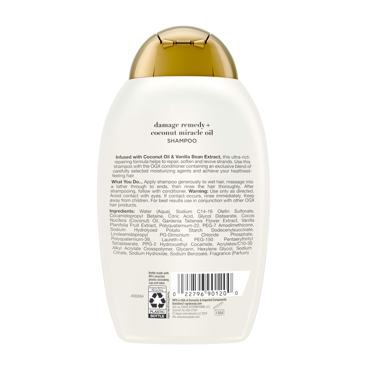 OGX, Shampoo Reparador de Aceite de Coco, 385 ml