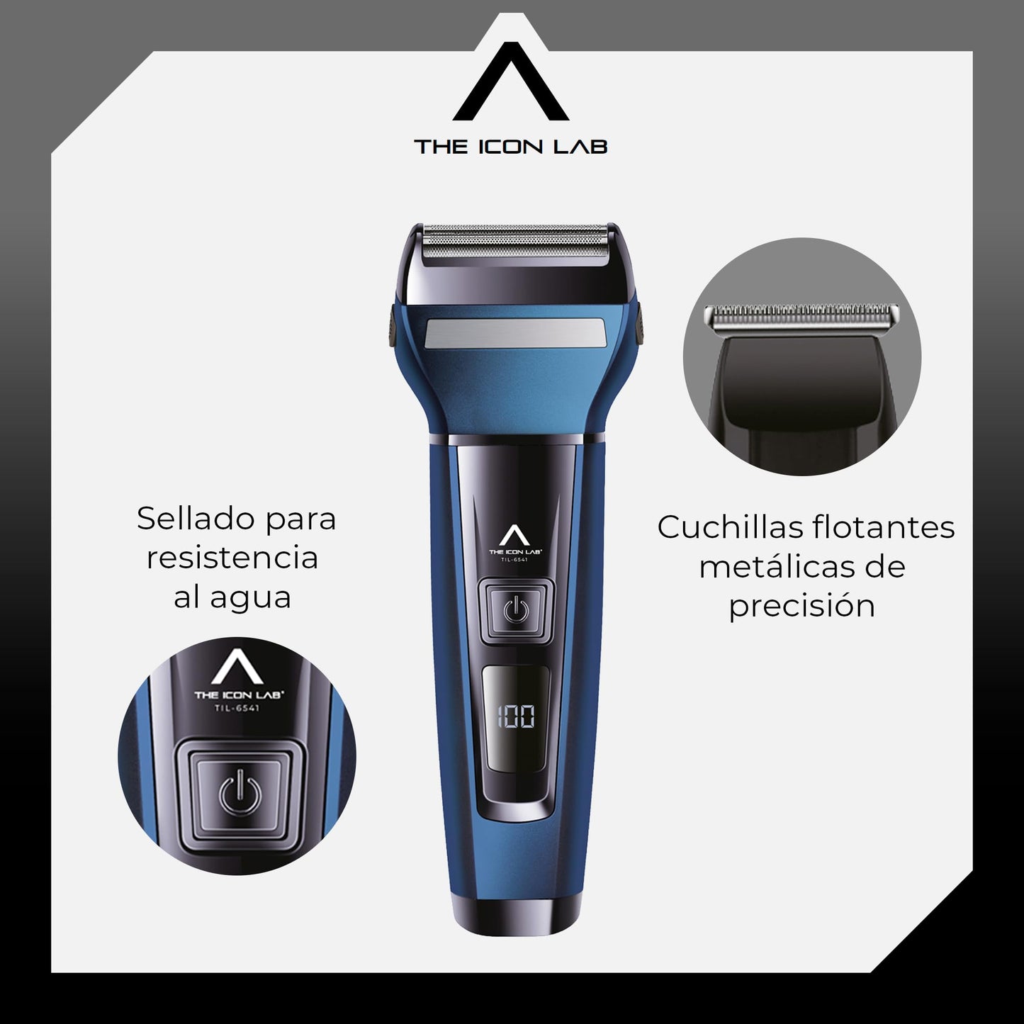 THE ICON LAB | Kit de Afeitado Inalámbrico | Pantalla LCD | Motor 6 800 RPM | Red de Cuchillas Flotantes + 3 en 1 | Resistente al Agua | 80 Min de Uso | Recargable USB | Regalos para Hombre