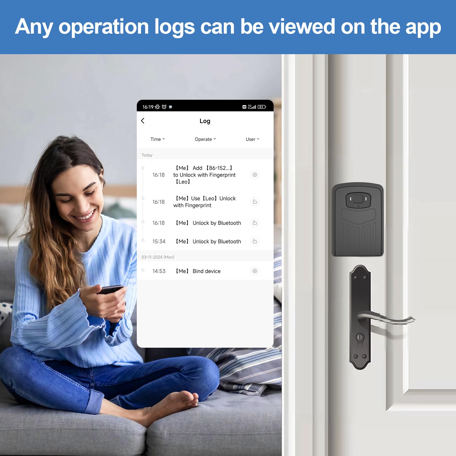 Loccess Caja de Bloqueo Inteligente con Huella Dactilar, Acceso Remoto Inalámbrico, Bluetooth, Negro