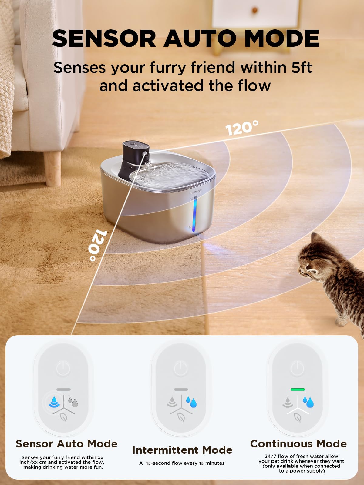 Fuente de Agua FEELNEEDY Acero Inoxidable inalámbrica con Sensor de Movimiento para Gatos y Perros