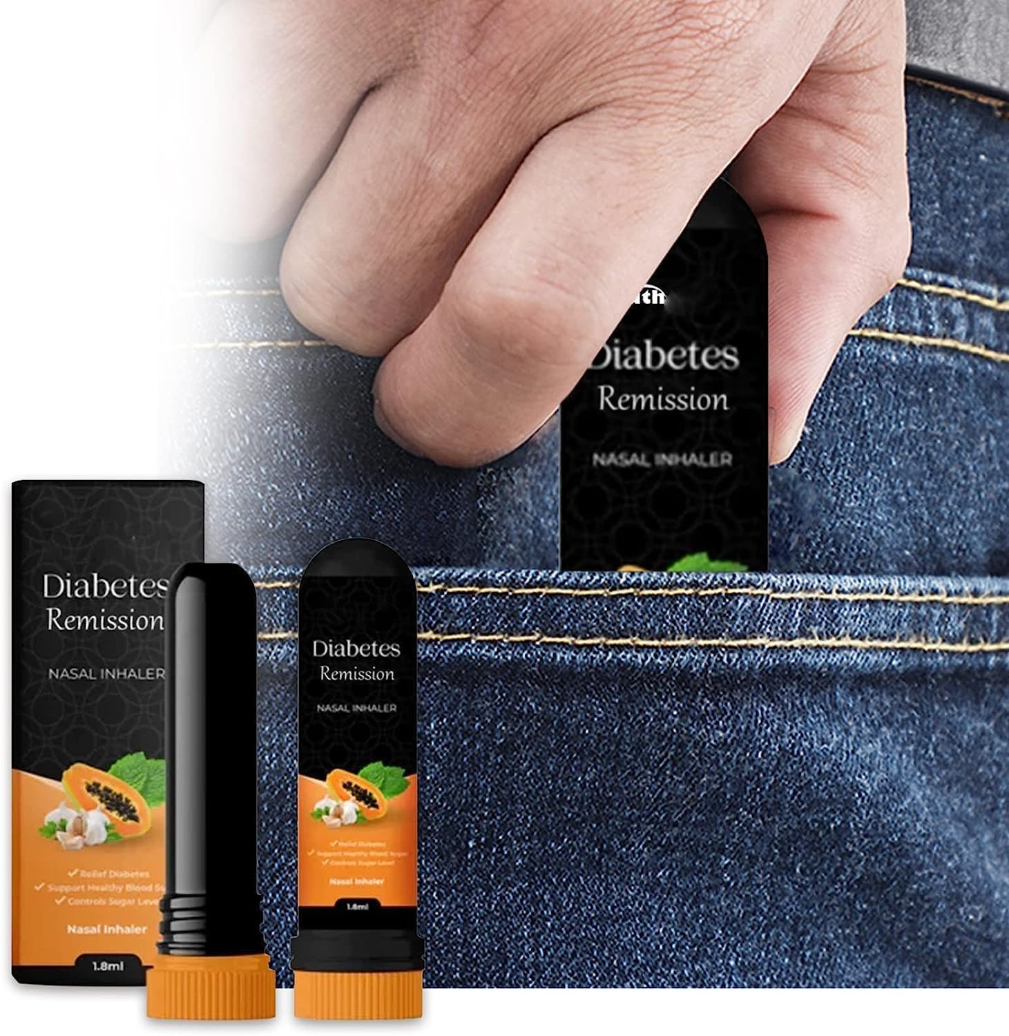 Pack de 8 inhaladores nasales GlucoX para alivio rápido de la diabetes, zumbidos en los oídos, estrés y ansiedad con aceites esenciales naturales. Ayuda alivio natural y aromaterapia.