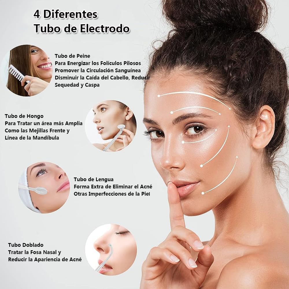 Radiofrecuencia Facial Alta Frecuencia Portable con Electrodos y Herramientas para Eliminar Acné
