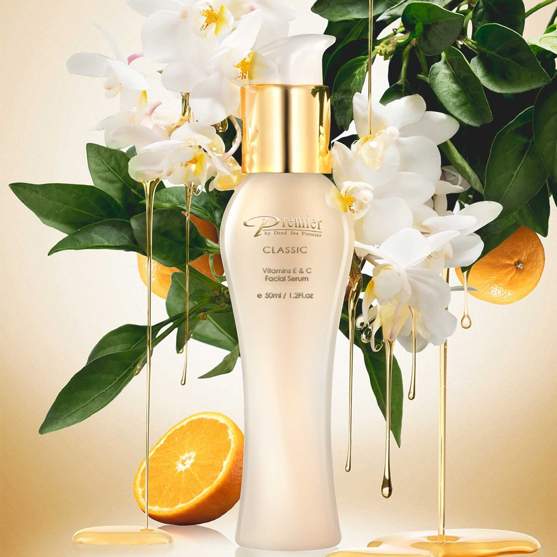Premier Dead Sea Classic Sérum concentrado para la cara con vitamina E y C, desafiante de la edad, reductor de arrugas, blanqueador, hidratante, hidratante y reparador, suero facial sedoso y suave, 1.6 onzas líquidas