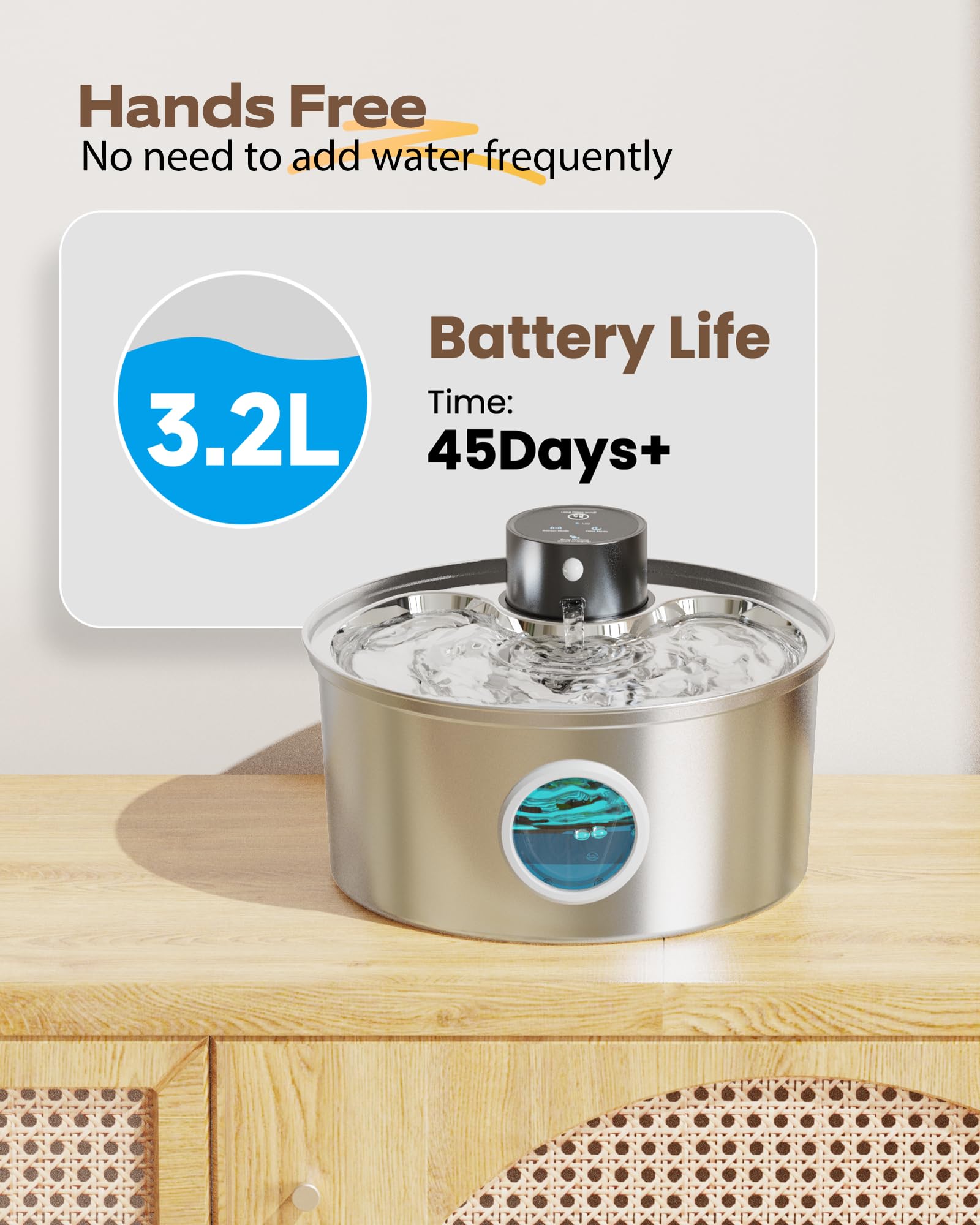 Fuente para Gatos sin Cable: Bebedero Gatos - 3.2L Fuente Gatos sin Cable - Fuente de Agua para Gatos - Fuente para Gatos con Sensor - Colócalo en Cualquier Lugar Que le Guste a tu Mascota - FOFNON