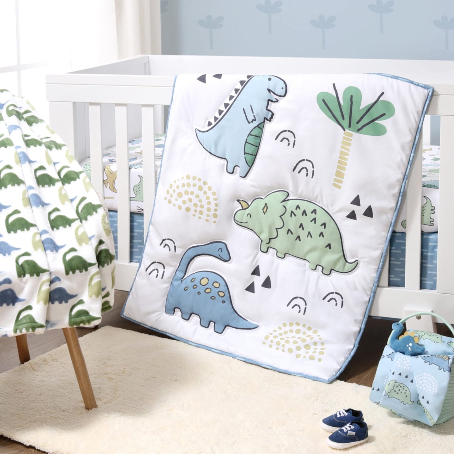 Juego de ropa de cama de 5 piezas para cuna de bebé The Peanutshell para niños - Decoración de cama de guardería para recién nacidos, bebés y niños pequeños con sábanas ajustadas para cuna, manta