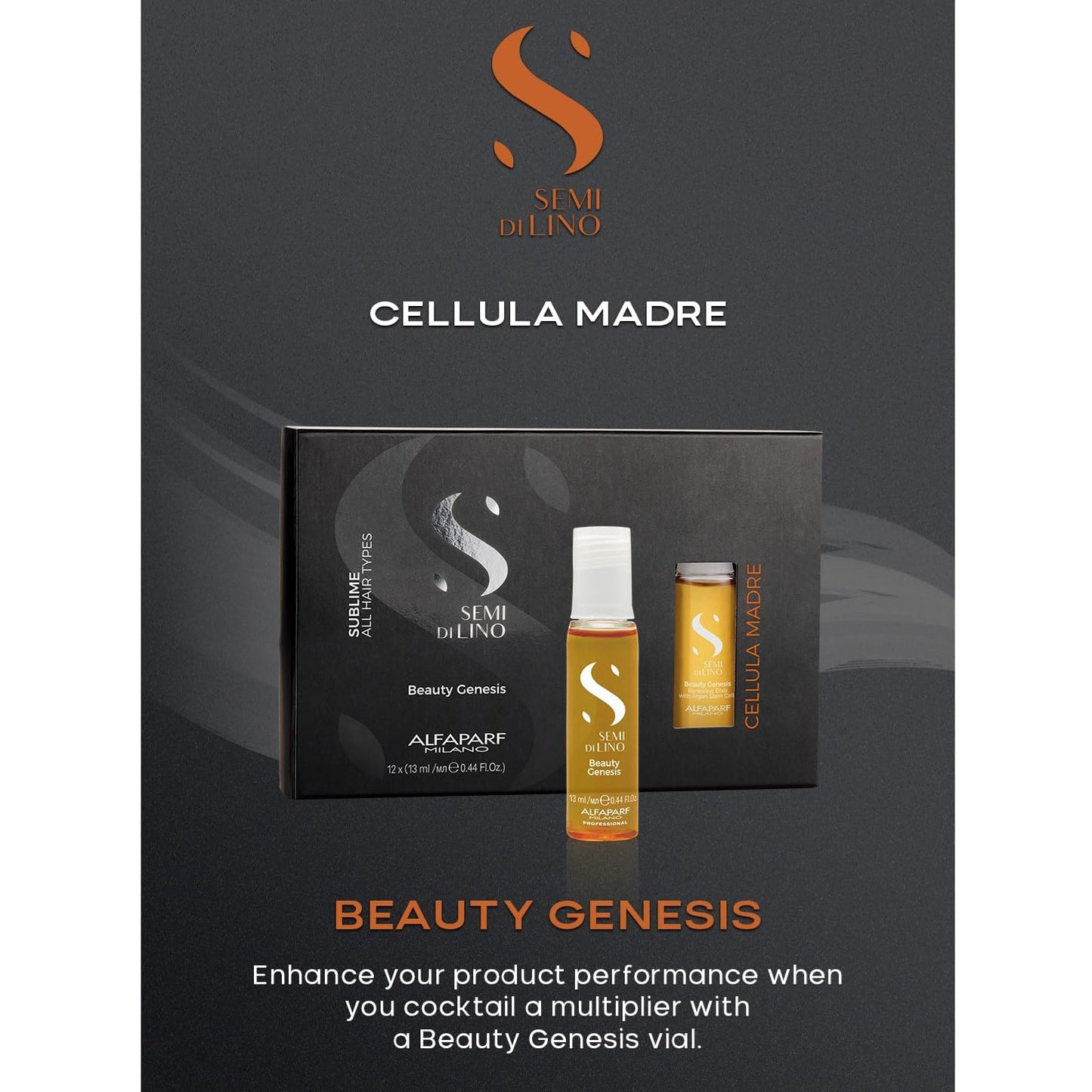 Pack de 12 Ampolletas Alfaparf Semi Di Lino Cellula Madre Beauty Genesis para Cabello. Tratamiento reparador y revitalizante con células madre. ¡Restaura tu cabello desde la raíz! Ideal para pelo dañado y sin vida.