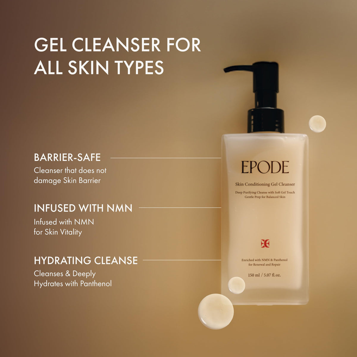EPODE Gel limpiador facial coreano sin espuma, 150 ml (5,07 onzas líquidas).