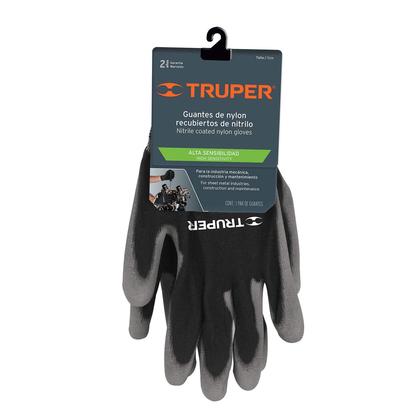 Guantes de Nylon Truper Negro Recubiertos de Poliuretano Tamaño CH y Grandes
