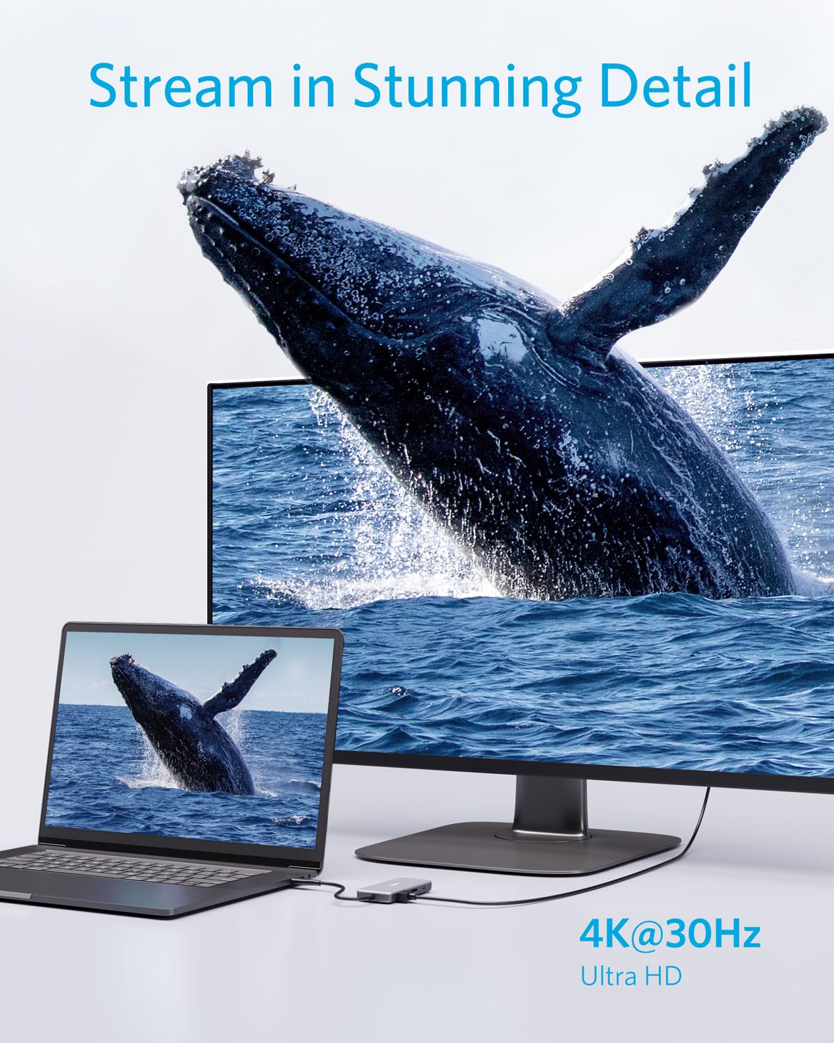 Hub USB C Anker Gris con HDMI 4K y Carga de 100 W para MacBook y XPS