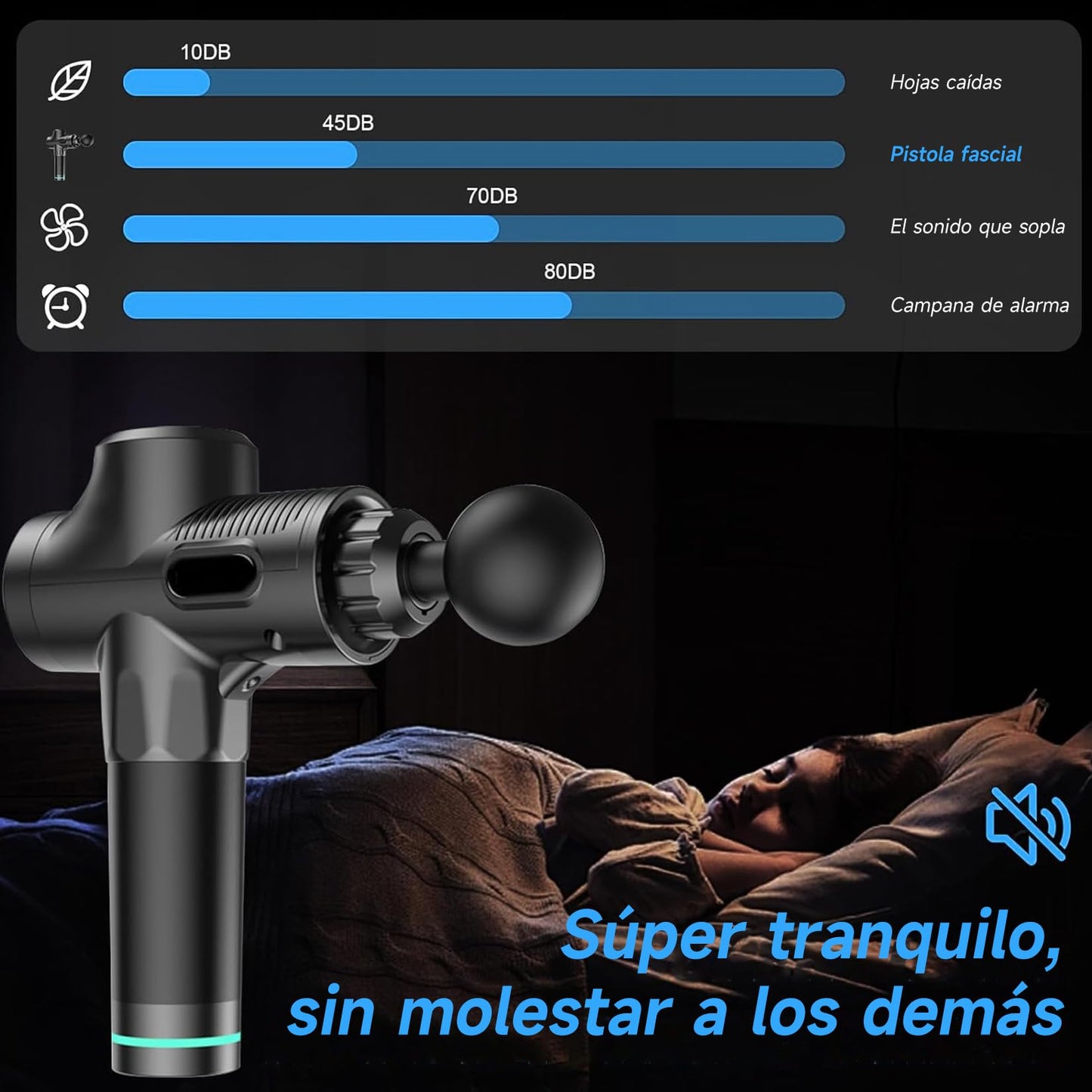 Pistola de Masaje：pistola masajeadora muscular con 6 Cabezales y 30 Velocidades Ajustables-Masajeador Portatil Muscular de Tejido Profundo para Aliviar el Dolor Masaje para Músculos Hombros Cuello (Negro)