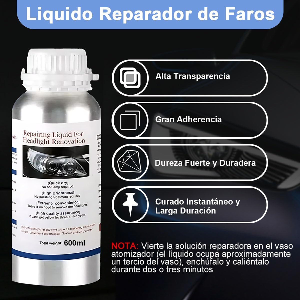 Kit de Restauración de Faros Delanteros de Coche, 14 Pzs Herramientas de Reparación de Pulido de Automóvil, Renovación de Arañazos de Lente con Vapor para Eliminar Amarilleo Rasguño Oxidación Neblina