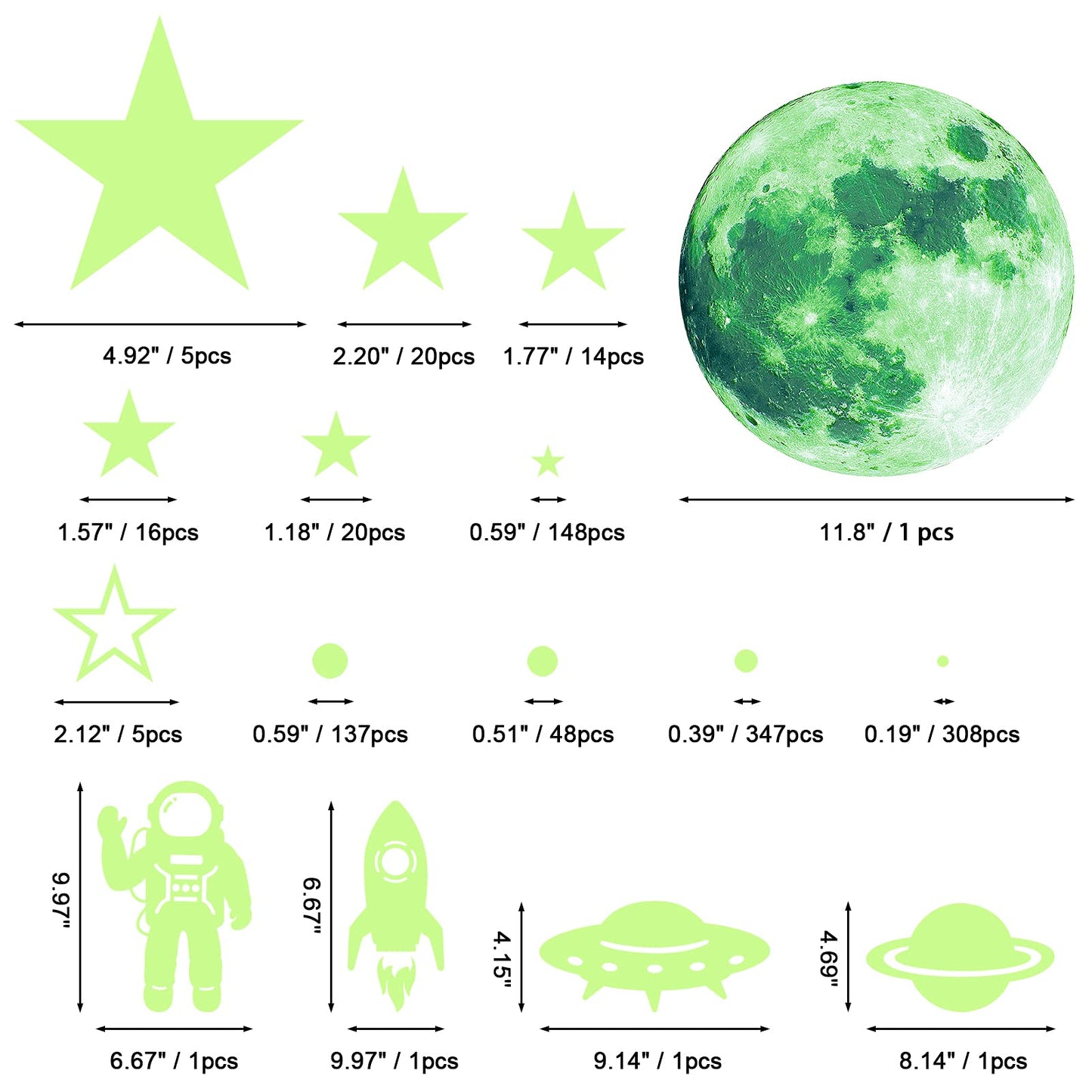 1078 piezas de estrellas que brillan en la oscuridad para planetas de techo, galaxia, espacial, guardería, pegatinas de pared, cohete, astronauta, decoración de habitación de niños y niños