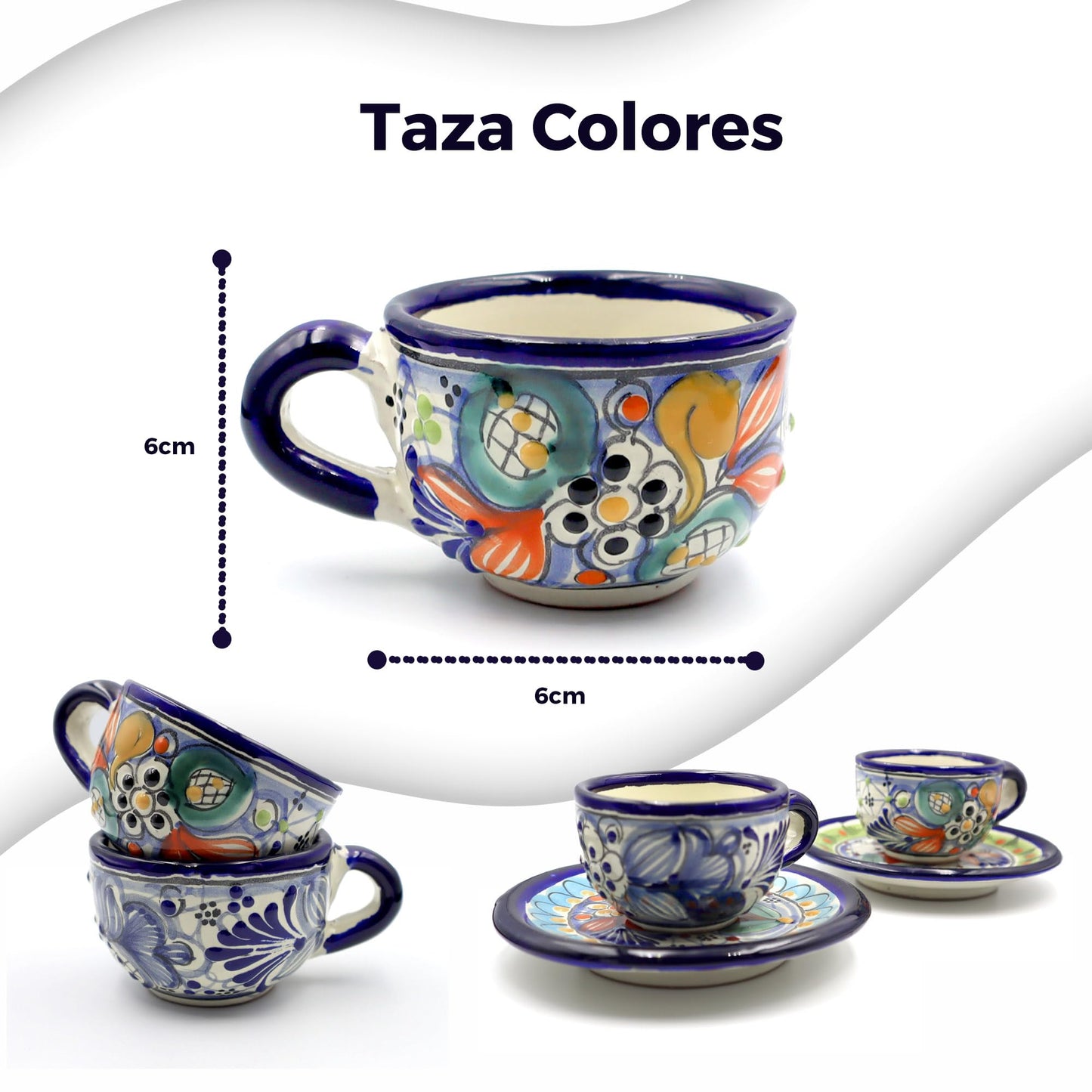 Juego de Tazas de Café Nubexpo Talavera Poblana Artesanía Mexicana Vajilla de 2 Piezas