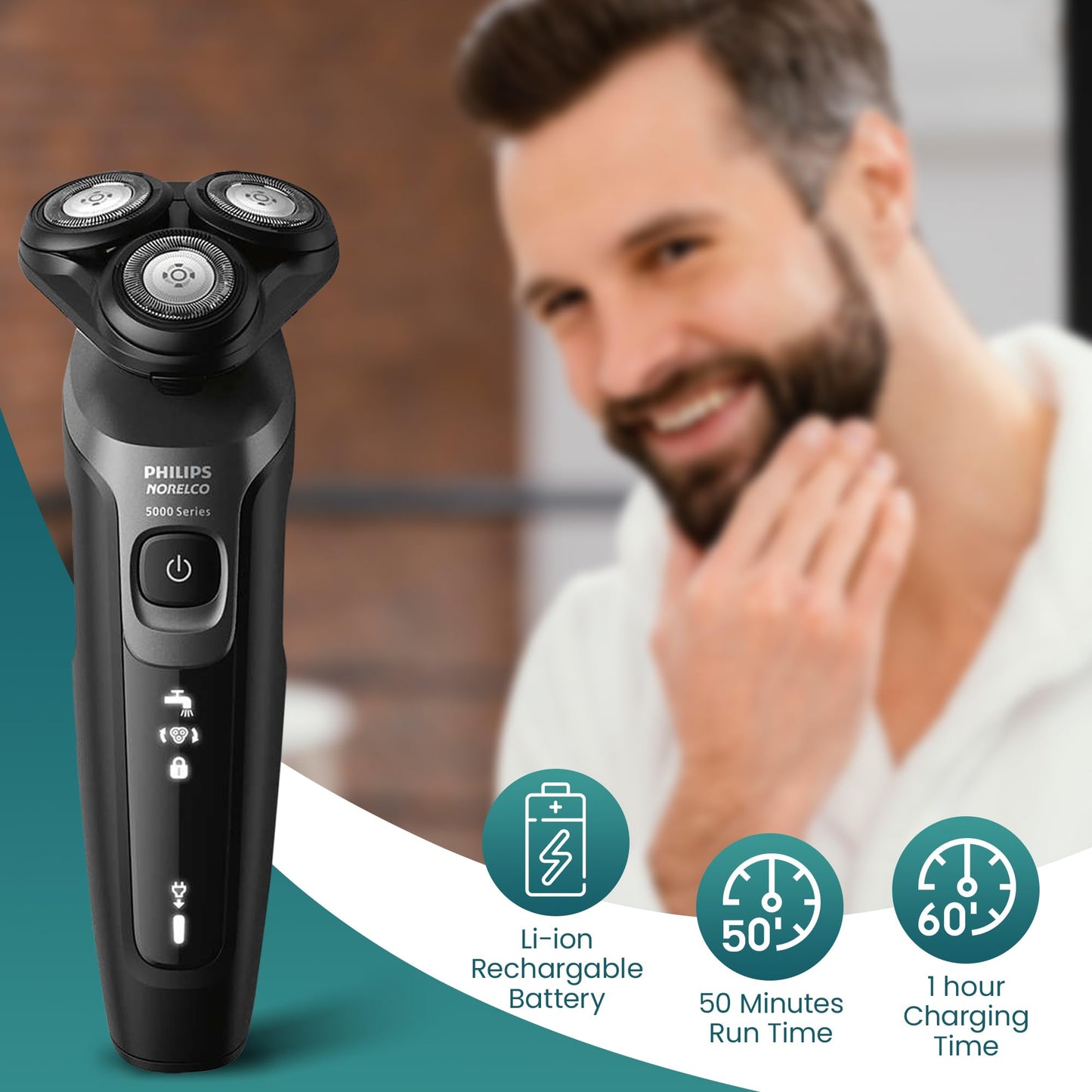 Lingtoolator lco Electric Shavers for Men, Rechargeable AquaTouch Mens Electric Shaver Wet and Dry with Comfort Cut Blades and Click-on Precision Trimmer, Cordless Electric Razors with 5D Flex Head