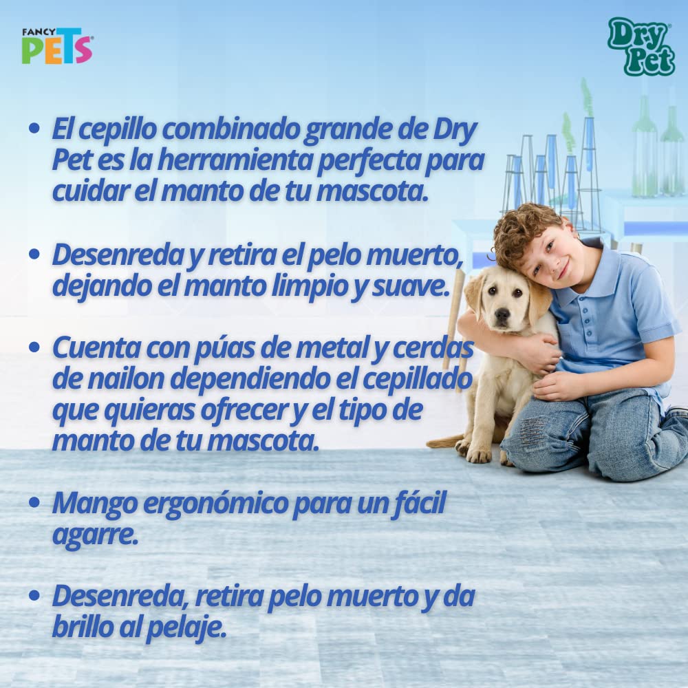 Cepillo Doble Grande Fancypets con Cerdas y Púas de Acero para Perro