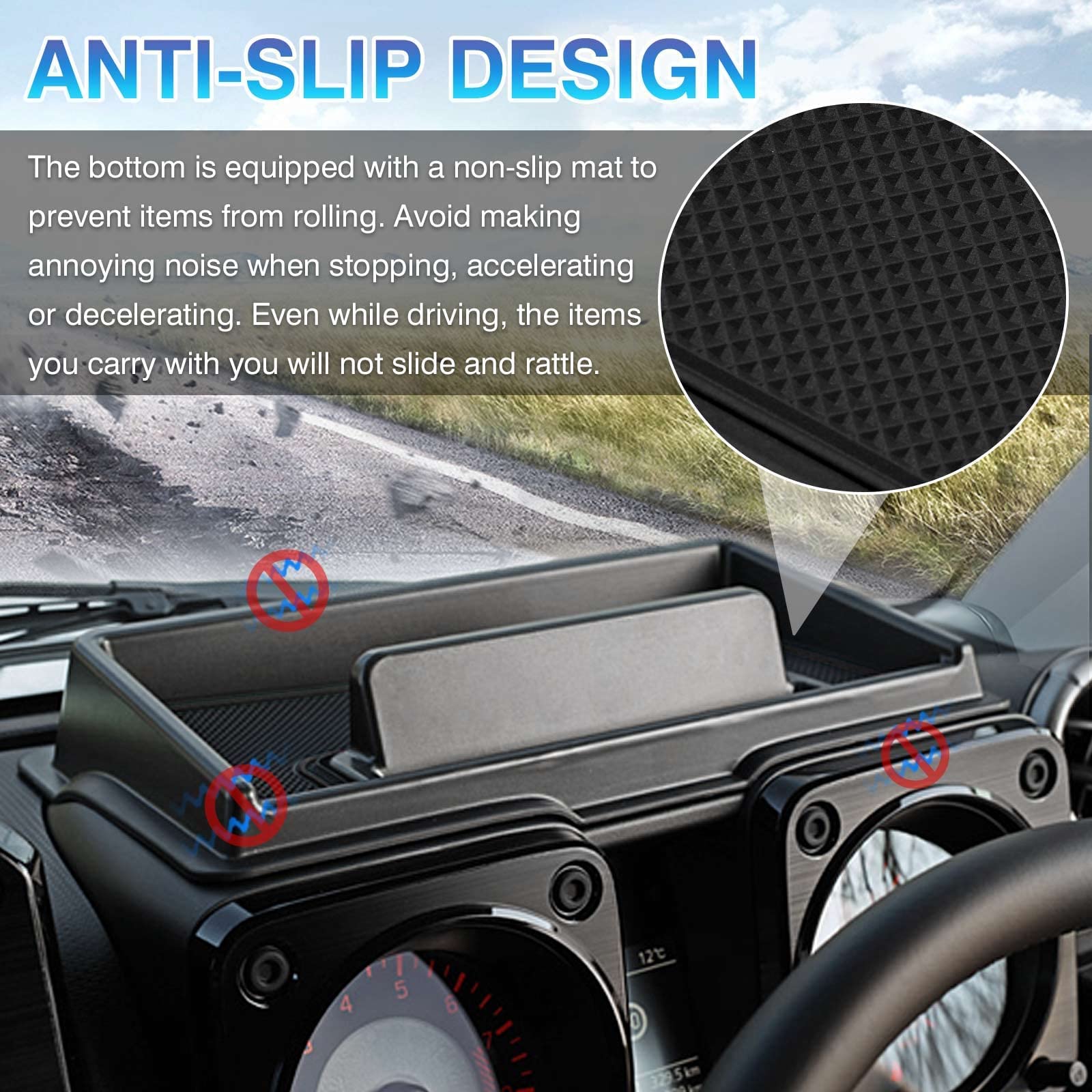 Autorder - Organizador de tablero de consola central para 2019-2022, 2023, 2024, 2025, Suzuki Jimny JB64 JB74, accesorios para salpicadero con soporte para teléfono celular, caja de almacenamiento con