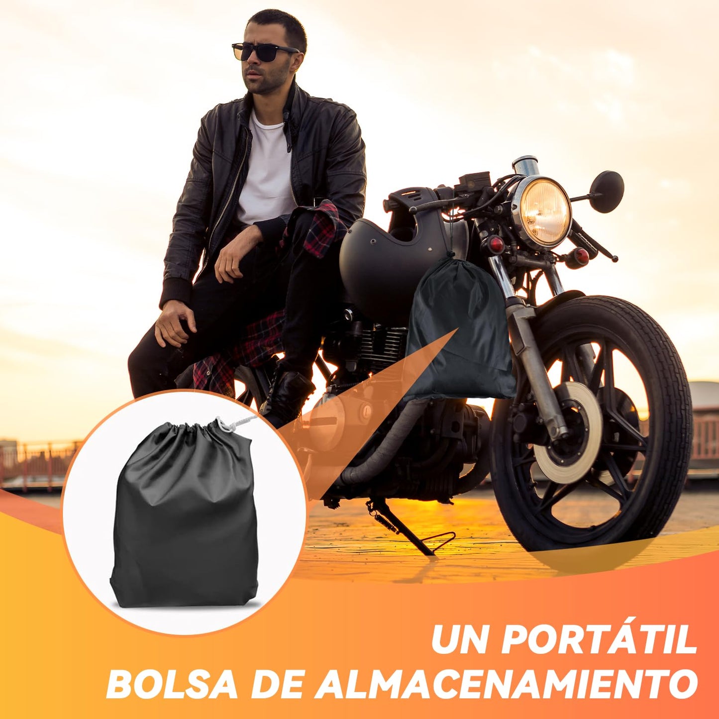 Funda para Moto Impermeable，Cubierta de motocicleta resistente de tela Oxford 210D,Anti-UV Anti Desgarro Universal con Bolsa de Almacenamiento con 4 Tiras Reflectantes y 2 Orificios para Cerradura