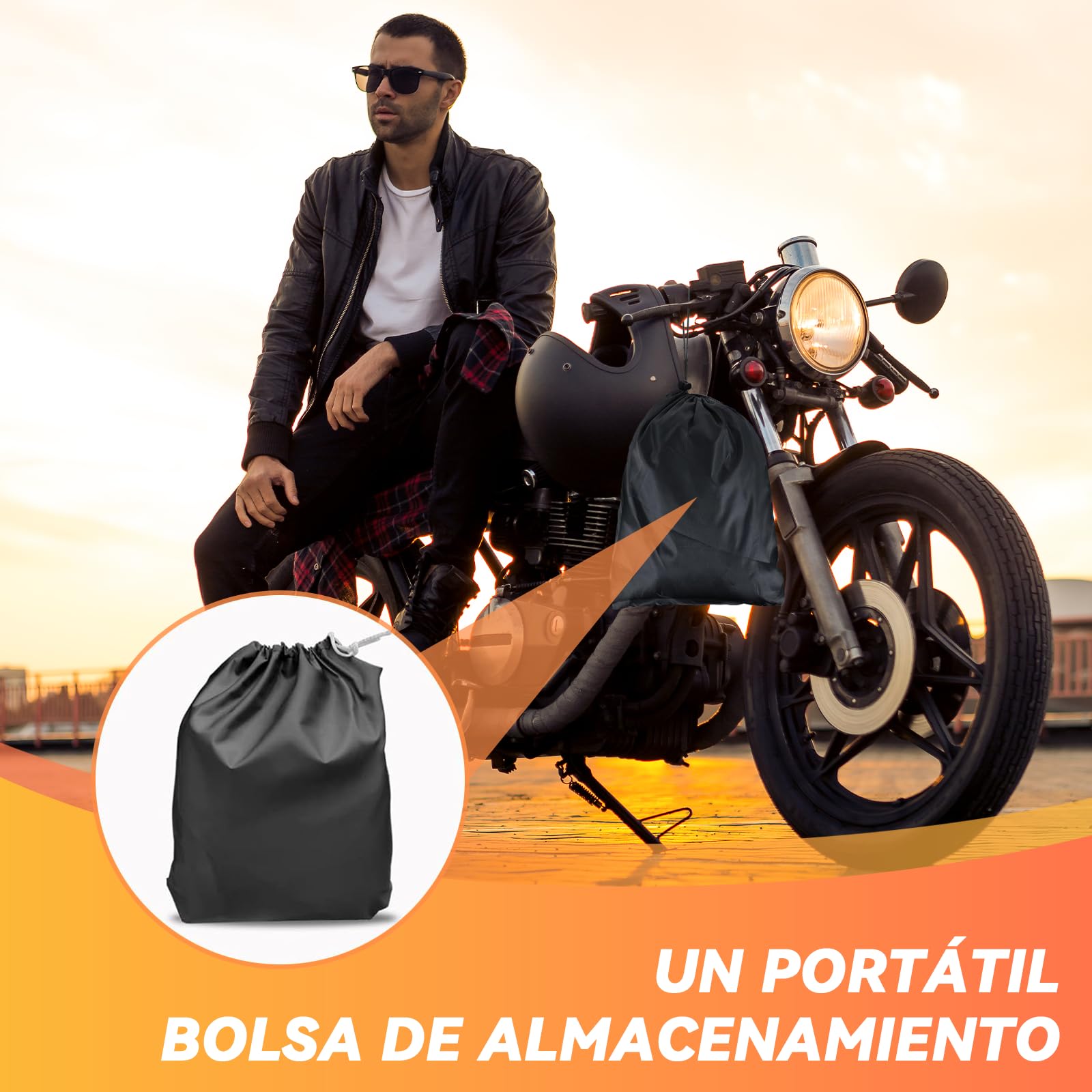 Funda para Moto Impermeable，Cubierta de motocicleta resistente de tela Oxford 210D,Anti-UV Anti Desgarro Universal con Bolsa de Almacenamiento con 4 Tiras Reflectantes y 2 Orificios para Cerradura