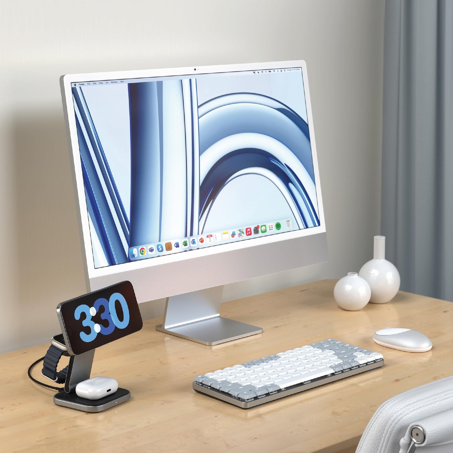 Estación de Carga Inalámbrica SATECHI Blanca Certificada MagSafe y Qi2 para Apple