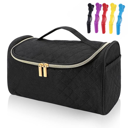 FRMARCH Bolsa de almacenamiento de viaje compatible con Dyson Airwrap Styler, organizador de viaje portátil con clips para Airwrap Hair Styler Case y accesorios, estuches de viaje cosméticos con gancho para colgar, negro (Black-v2), 12.2"x5"x6"