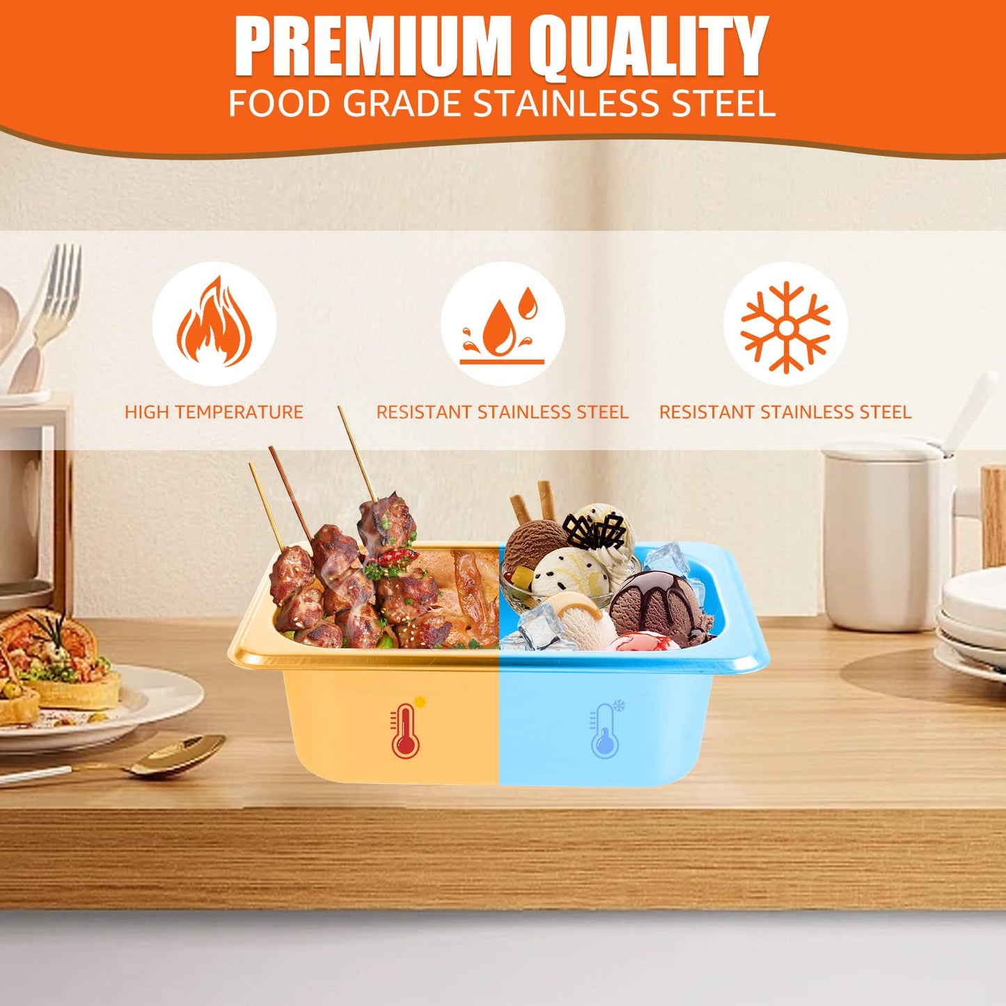 ABuff - Juego de 8 sartenes de acero inoxidable con tapas, mesa de vapor profunda de metal de 1/9 tamaño 4 inces, bandejas de vapor para bufé, sartenes de cocina comerciales de metal