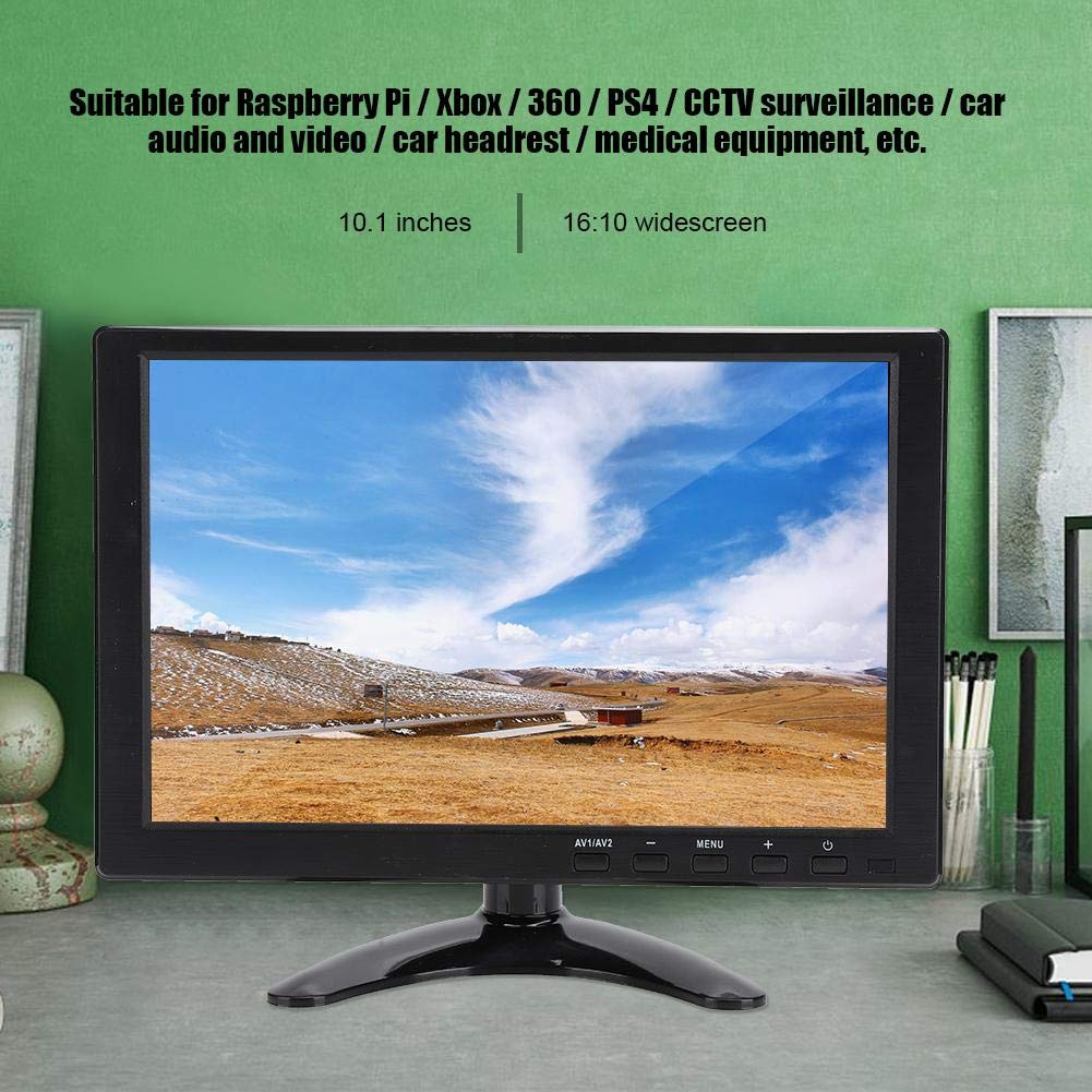 Monitor de 10.1 Pulgadas Con Pantalla TFT 1280 x 800 Compatible Con 1080P - Entradas VGA, HDMI, BNC, AV, USB - Altavoz Incorporado Para Raspberry, Cámara CCTV (Negro)