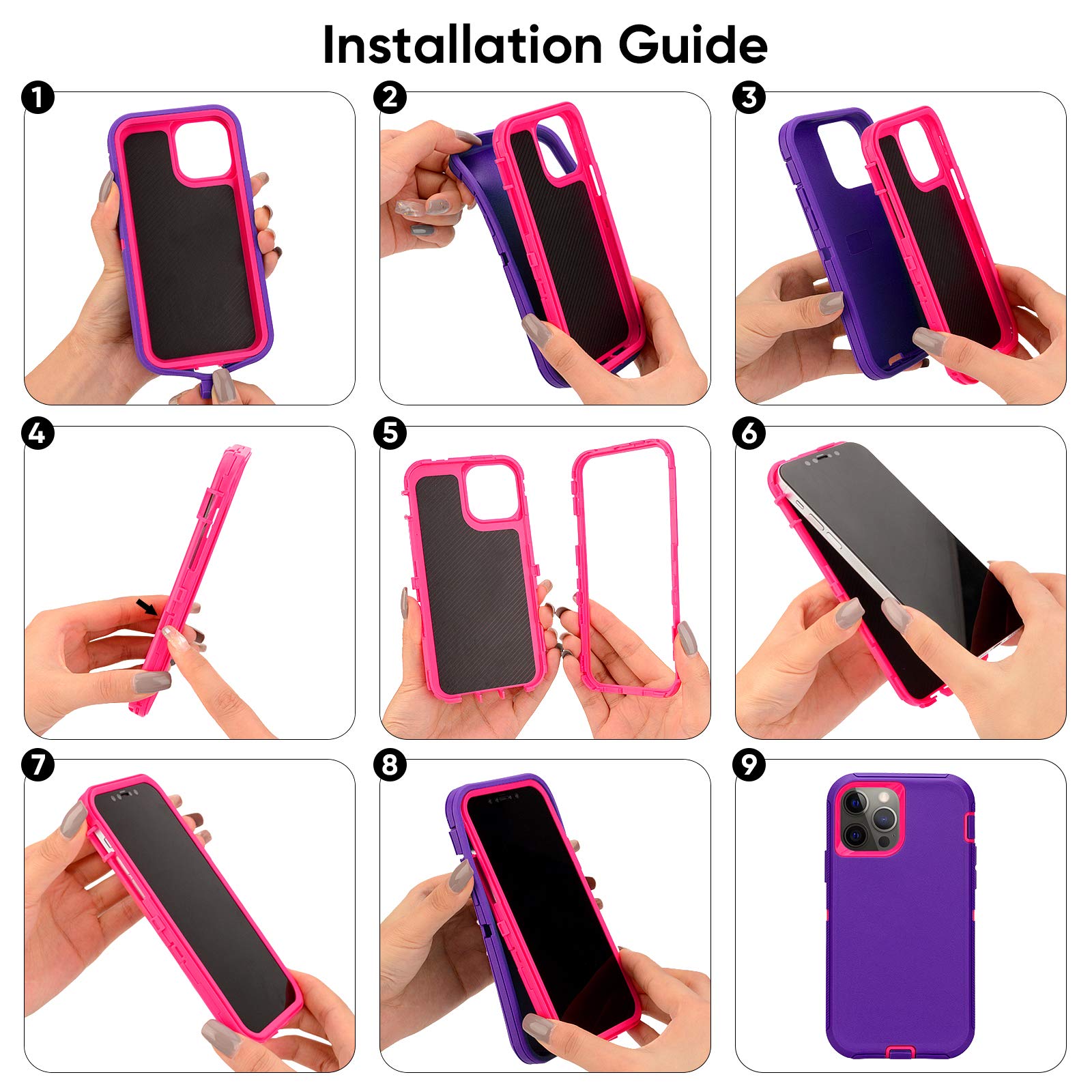 Sansunto - Funda compatible con iPhone 13 Pro Max, iPhone 12 Pro Max de 3 capas de cuerpo completo, armadura híbrida, resistente, duradera, resistente para hombres y mujeres. (Azul marino/naranja)