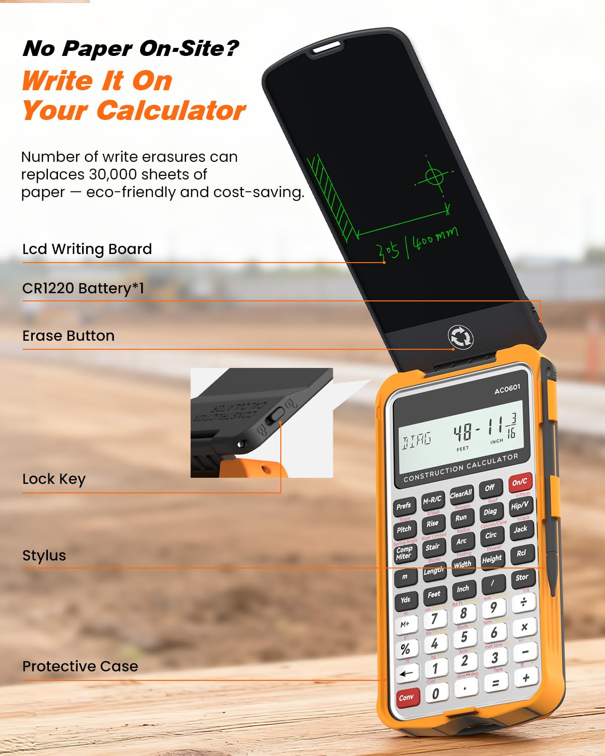 Calculadora de Construcción ROATEE Plateada con Tableta de Escritura