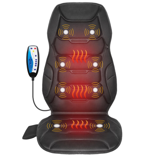 COMFIER Cojín de masaje para asiento, masajeador de espalda con 8 nodos de masaje y 5 modos, almohadilla de masaje para silla ajustable con calor para oficina en casa, almohadilla de silla con calef