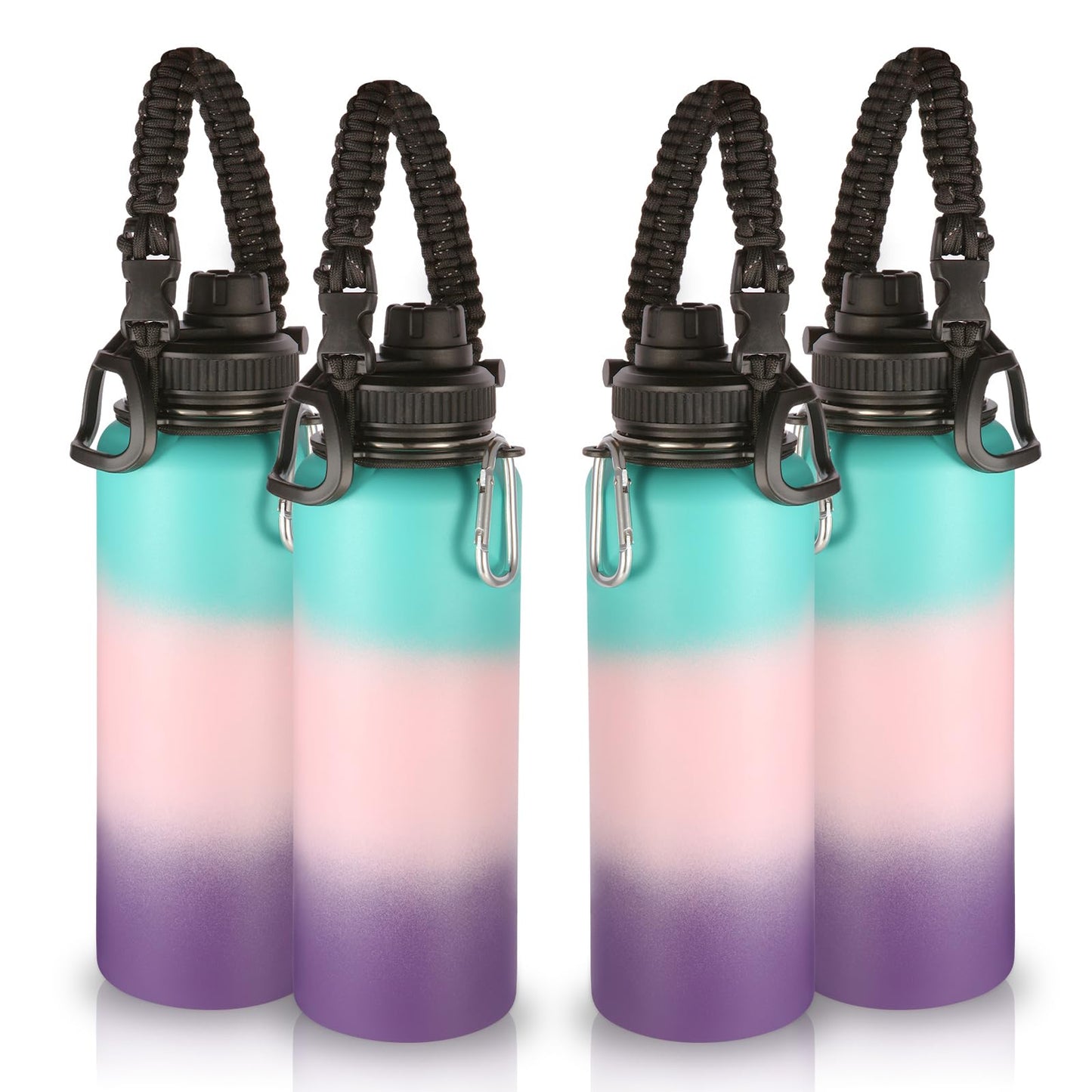 Botellas de Agua Volhoply Degradado con Mango de Paracaídas y Tapa de Boquilla, Acero Inoxidable, 40 Onzas, Paquete de 4 Unidades