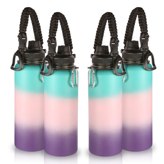 Botellas de Agua Volhoply Degradado con Mango de Paracaídas y Tapa de Boquilla, Acero Inoxidable, 40 Onzas, Paquete de 4 Unidades