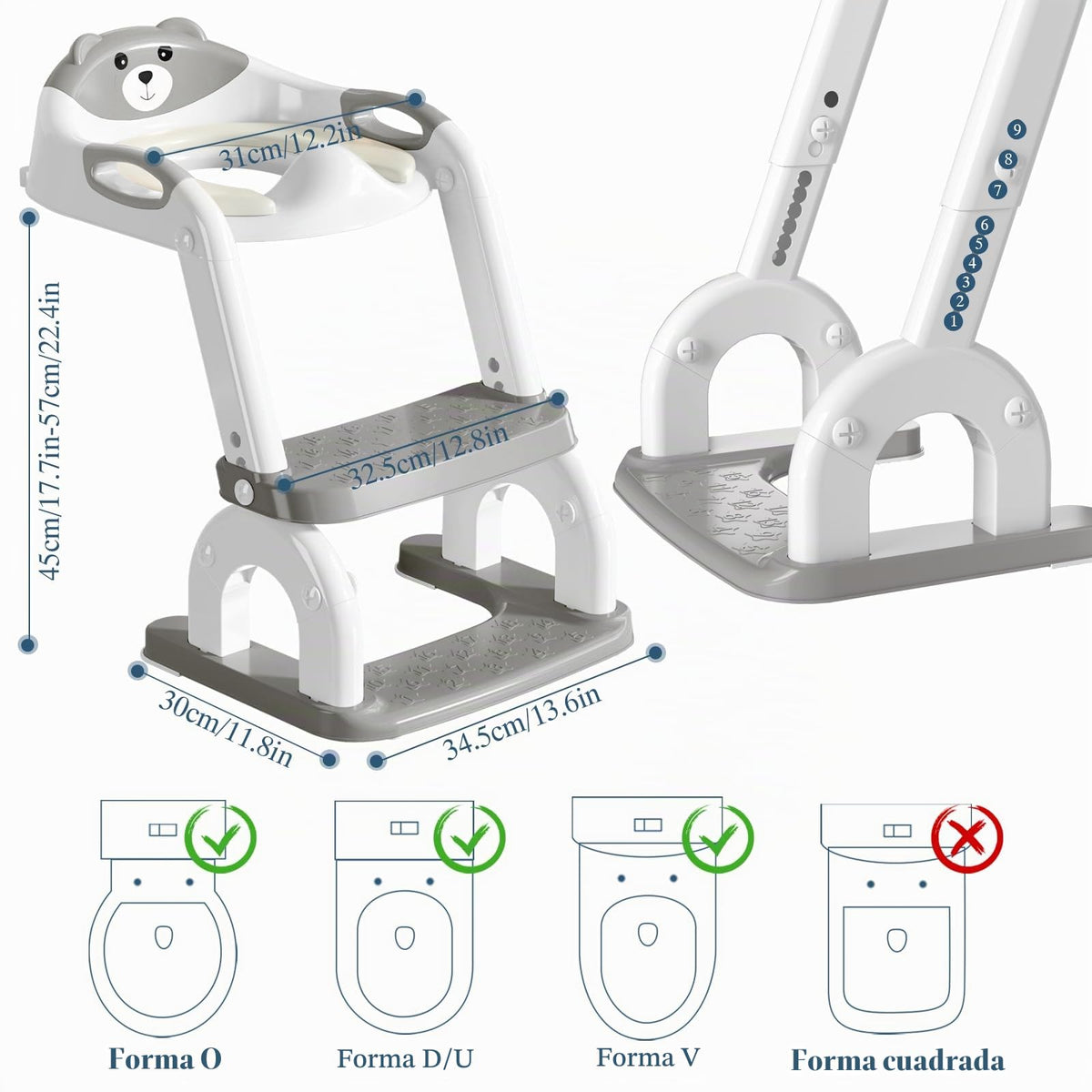 CUXFLS Asiento de entrenamiento para ir al baño con escalera para niños pequeños, inodoro de entrenamiento ajustable 2 en 1 para niños y niñas con protector contra salpicaduras, cojín impermeable