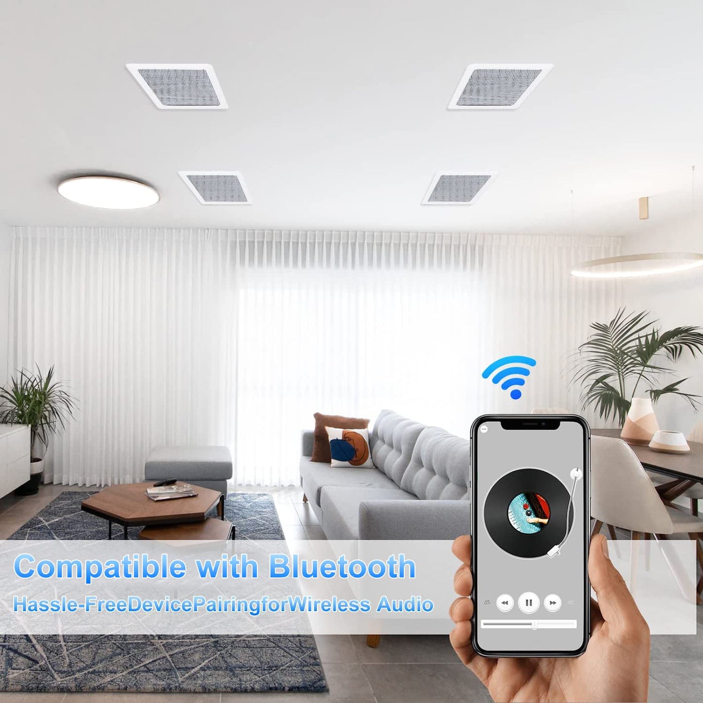 Herdio - Altavoces de techo Bluetooth, 320 W, 5.25 pulgadas, sistema de sonido envolvente, perfecto para cine en casa, TV, baño, blanco, 2 pares