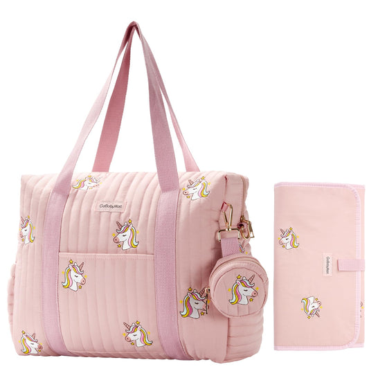 Juego de Bolsas de Pañales GOBABYMART Unicornios Rosa con Cambiador y Estuche para Chupete