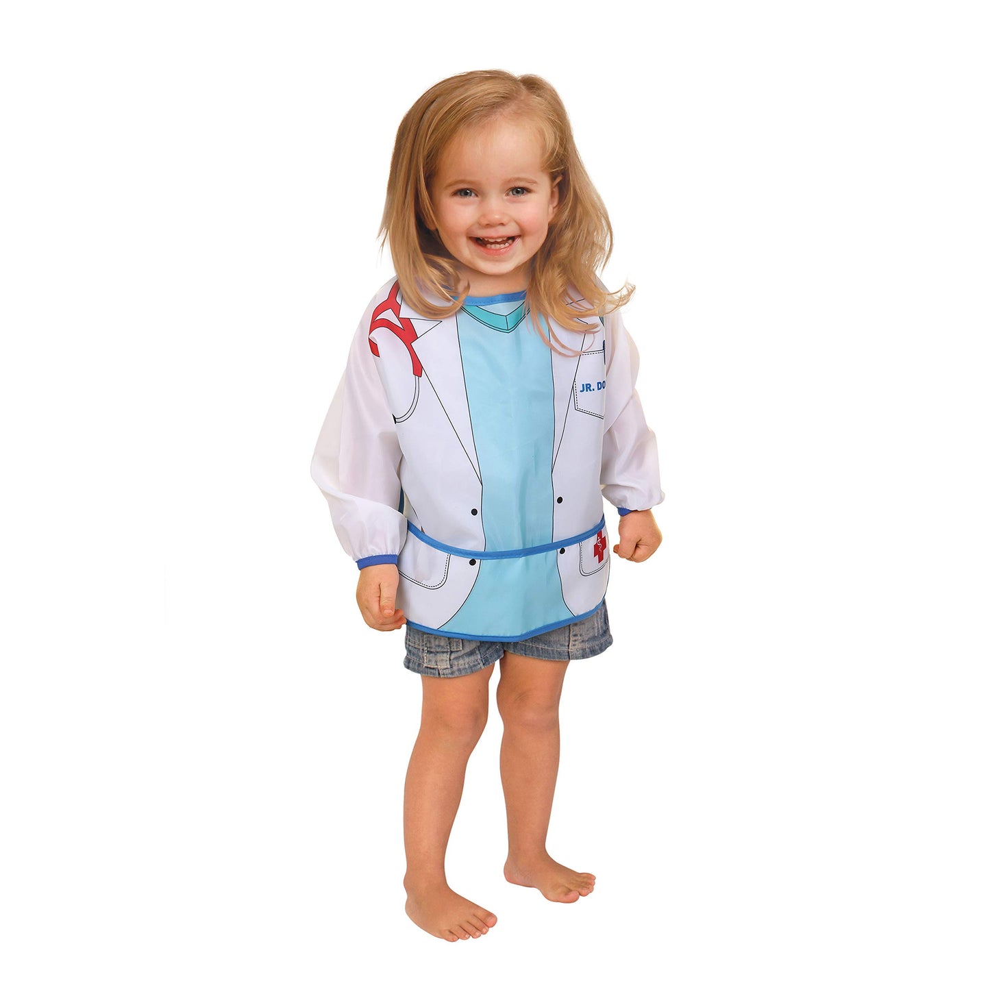 Dreambaby Baberos de personajes: Doctor y Cuidador de Zoológico, 2 piezas, Manga larga, Plástico impermeable fácil de limpiar, con bolsillo, ideal para comer o pintar, niños de 1 a 4 años