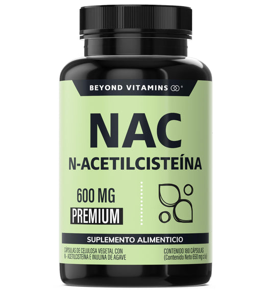 Beyond Vitamins | NAC N-Acetil Cisteína 600mg ultra-premium con Inulina de Agave | N-Acetyl Cysteine (180 Cápsulas)