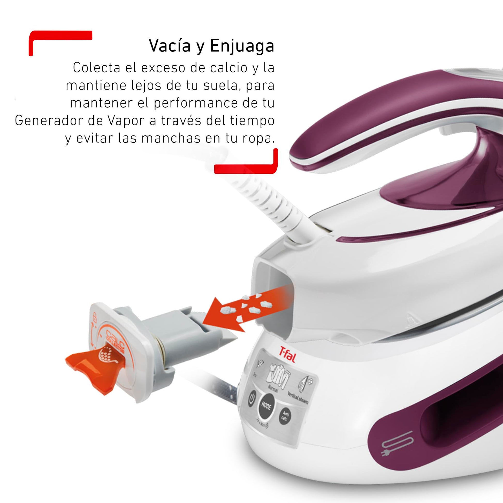 Central de Vapor T-Fal Express Blanca/Morada, Suela Durilium AirGlide, Plancha tu ropa facil y rapido, Depósito de 1.8 L, SV8031X0