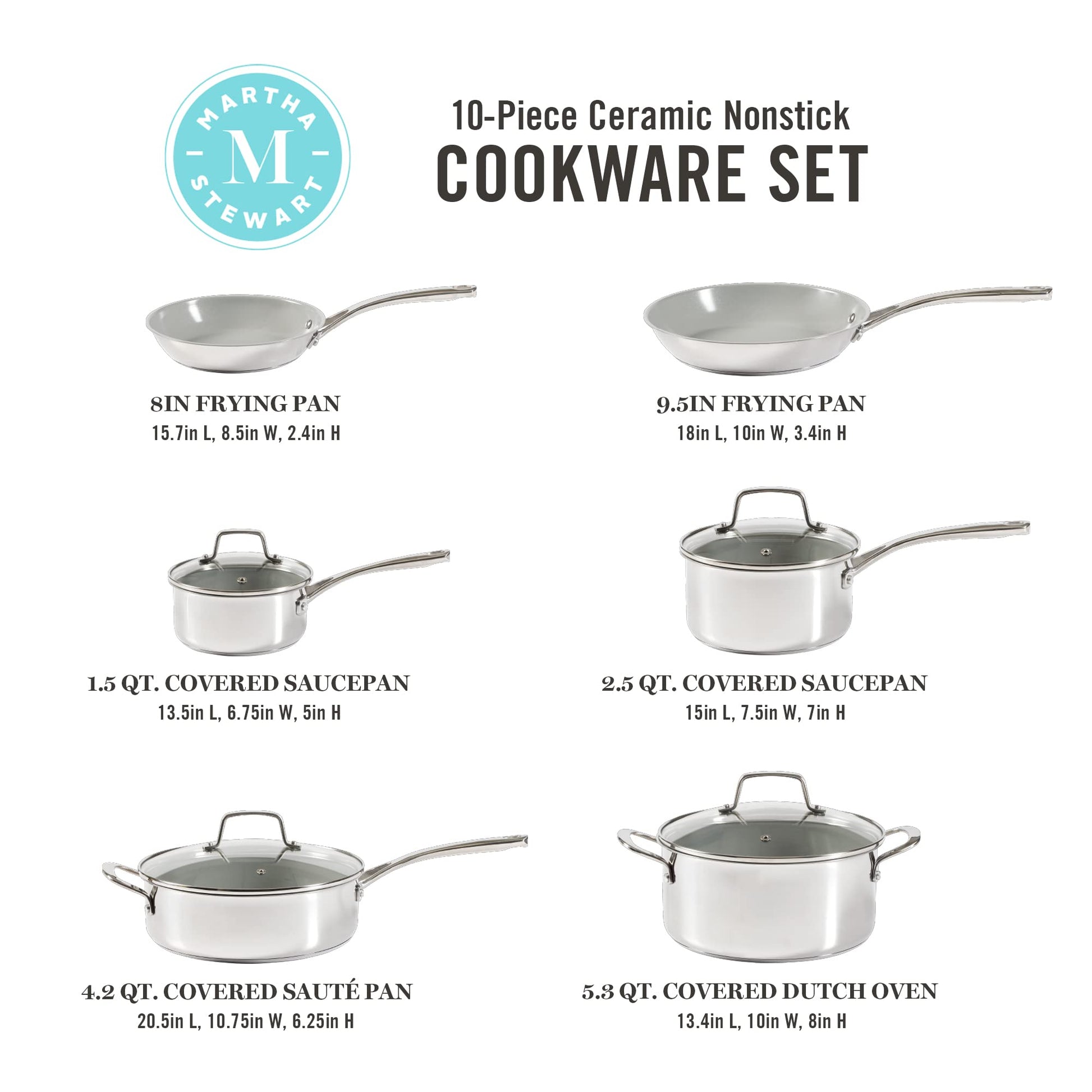 Juego de Utensilios de Cocina Martha Stewart Acero Inoxidable Cerámica Antiadhereente