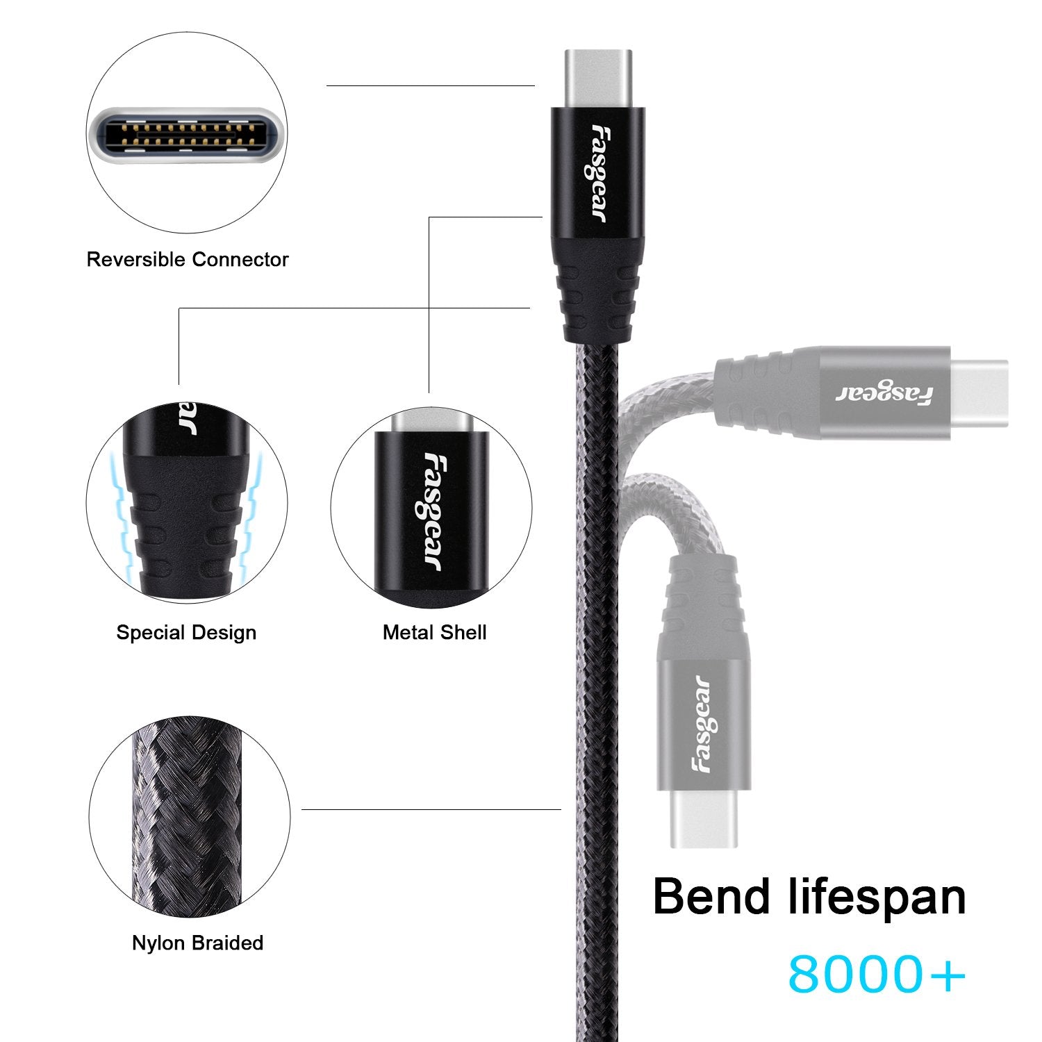 Cable USB C a USB B Midi Fasgear Negro 5m Nylon Braided con Conector Metálico para Impresoras y Teclado Piano